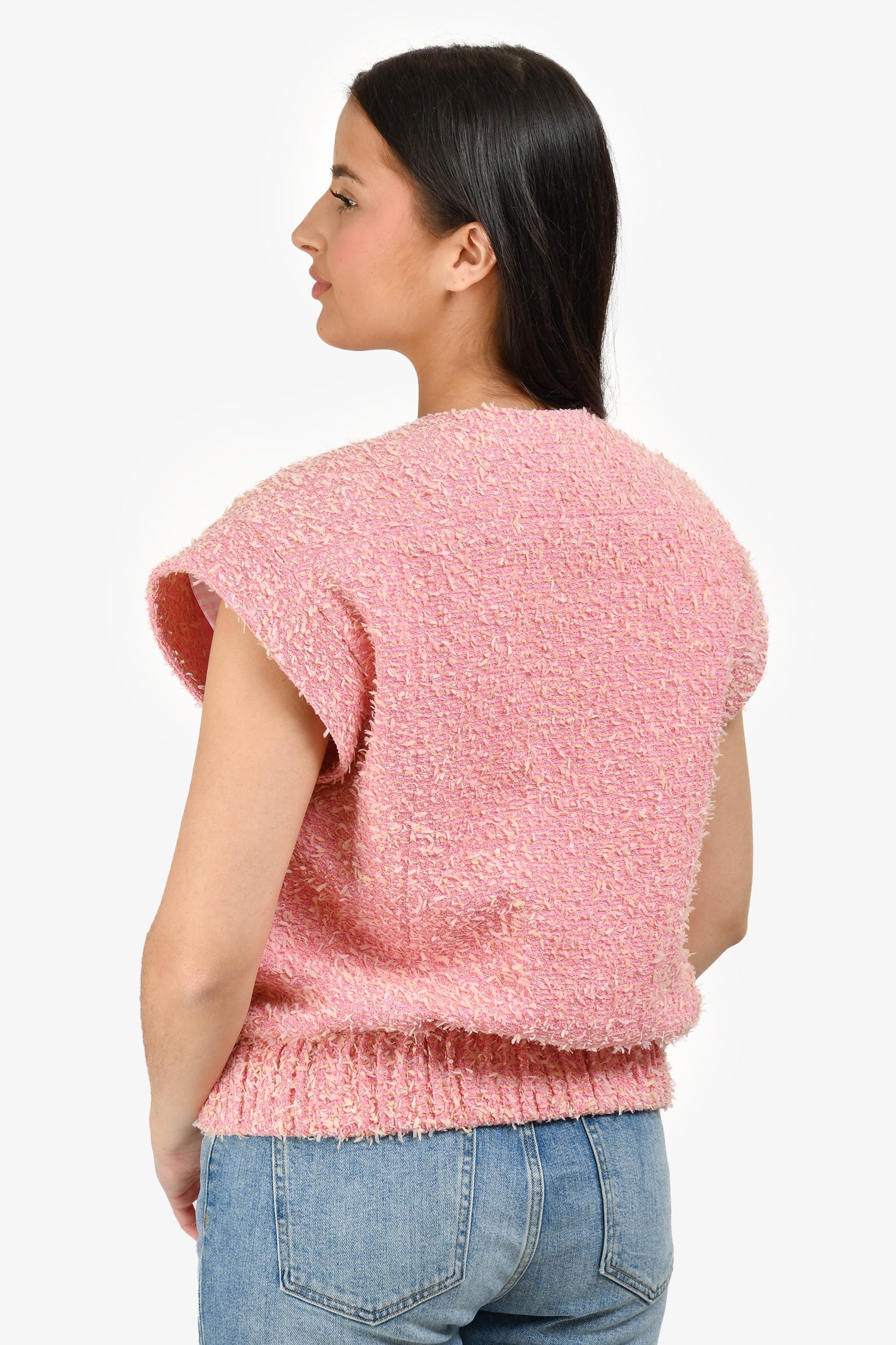 Chanel™ Short Sleeve Runway 2021 Pink Fantasy Tweed Vest Size 38