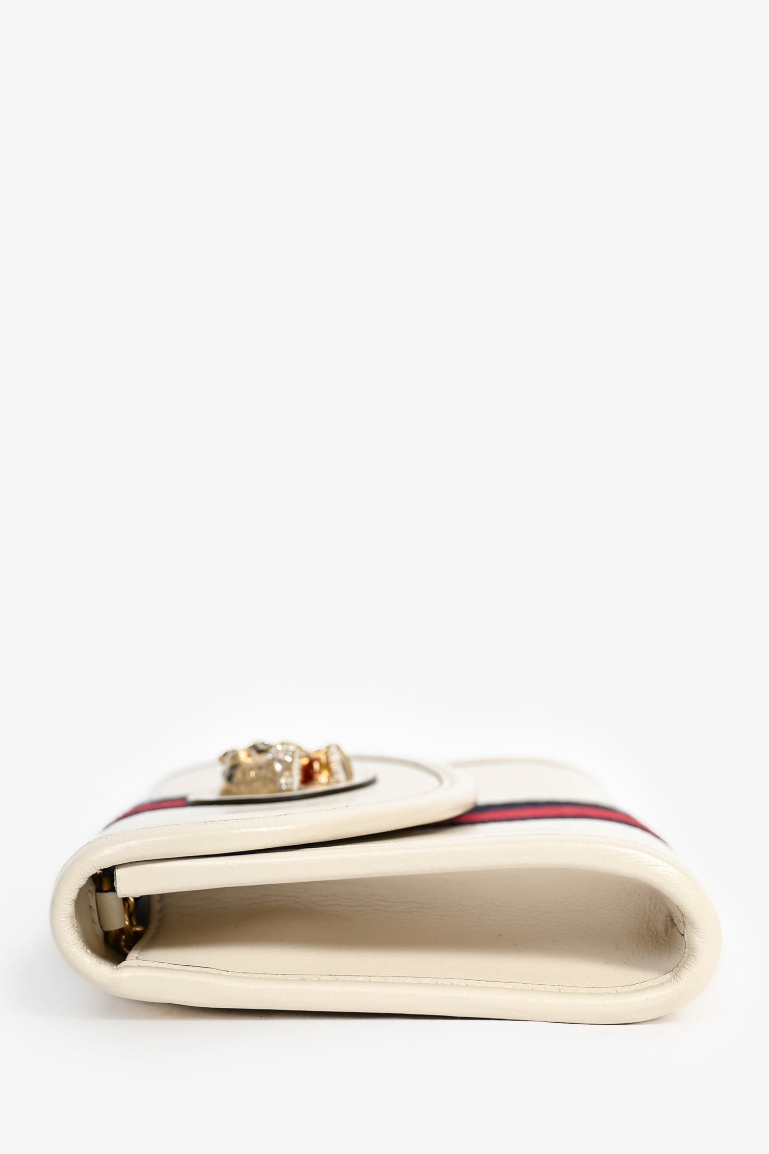 Gucci Cream Leather Web Mini Rajah Clutch with Chain