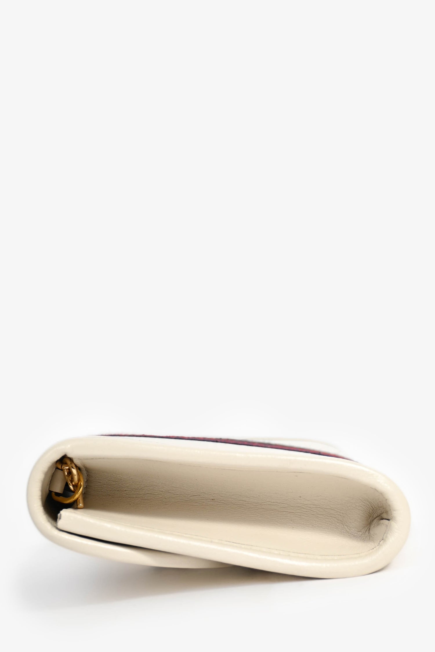 Gucci Cream Leather Web Mini Rajah Clutch with Chain