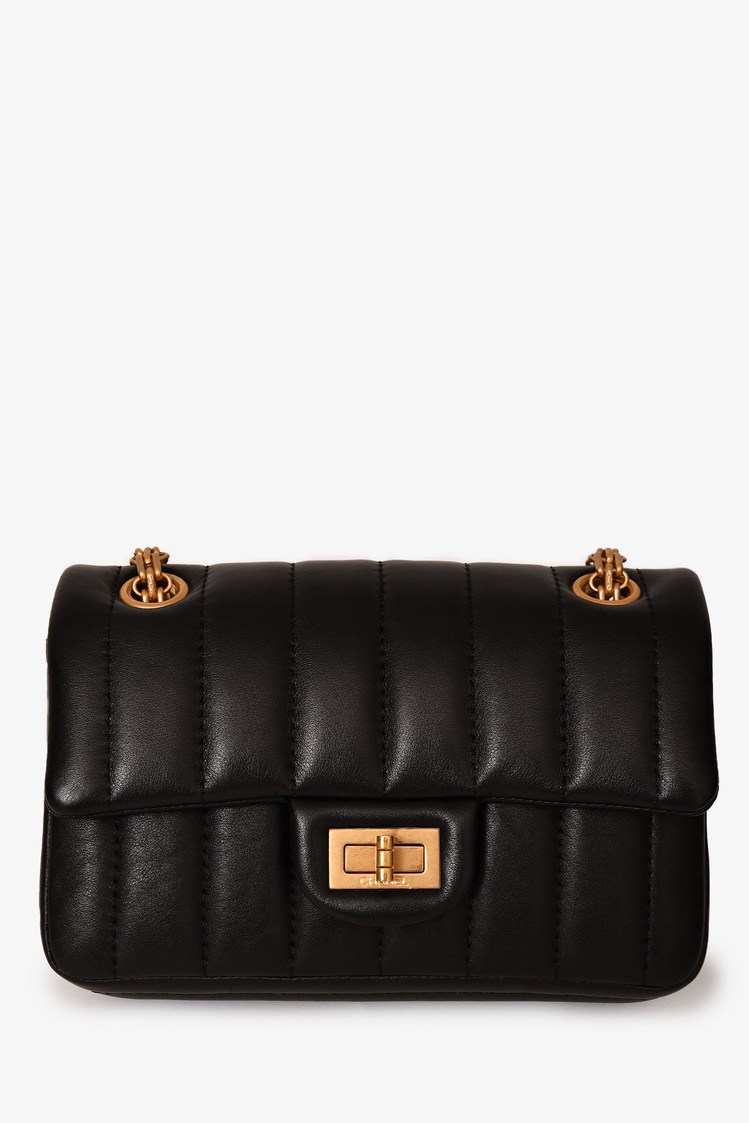 Chanel™ Black Leather Vertical Quilted 2.55 Mini Flap