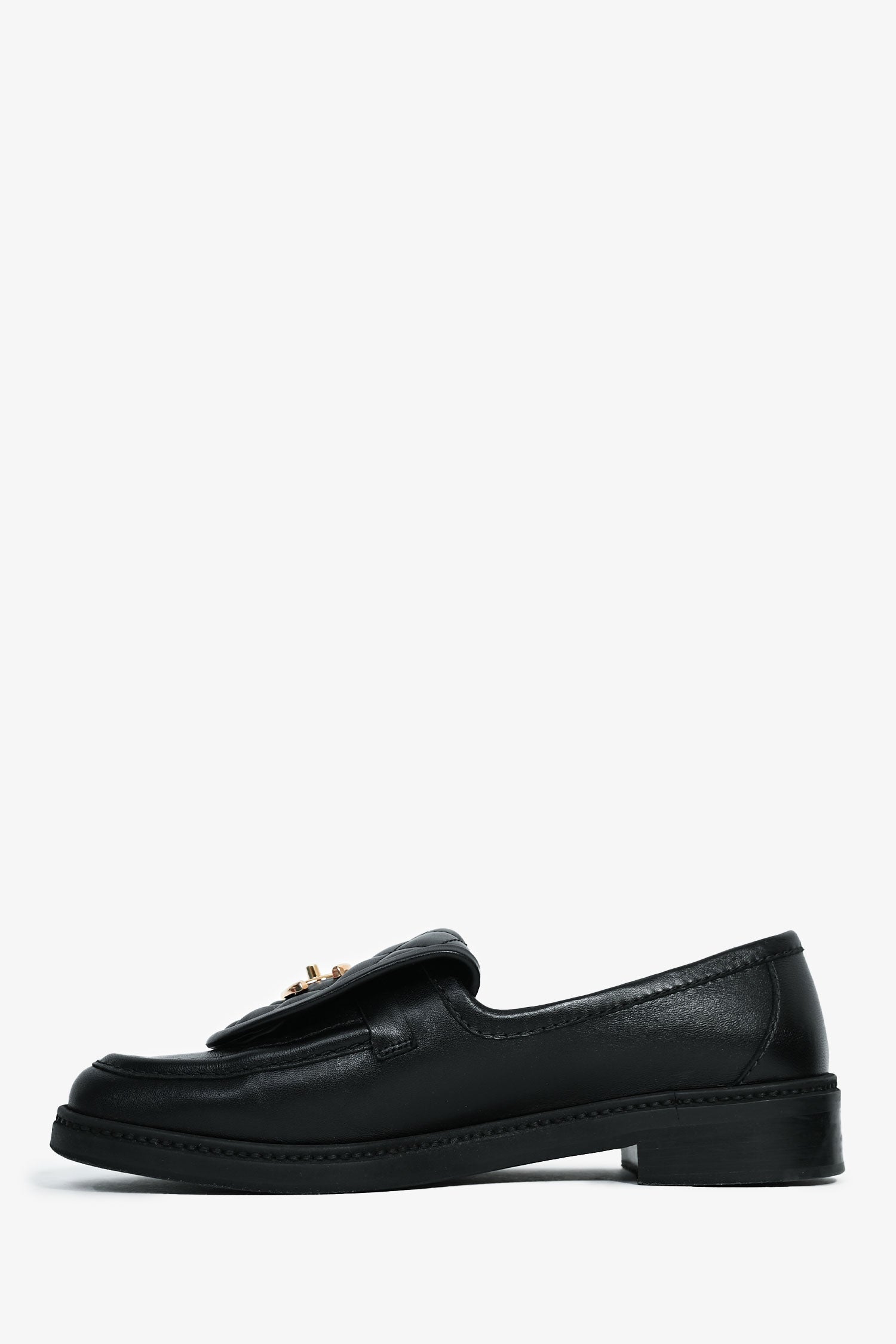 Chanel™ Black Quilted Leather Tab CC Turnlock Loafers Size 39