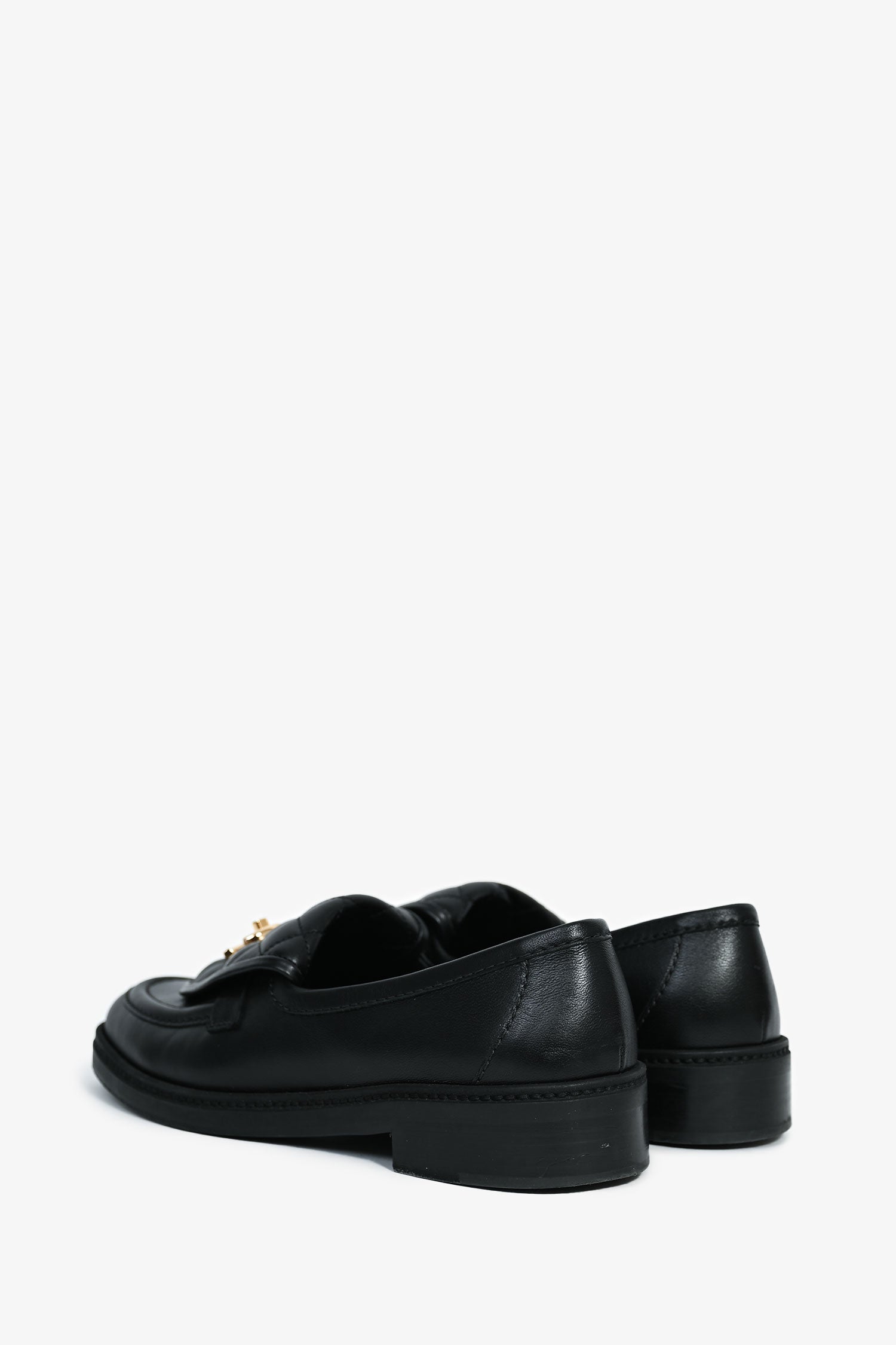Chanel™ Black Quilted Leather Tab CC Turnlock Loafers Size 39