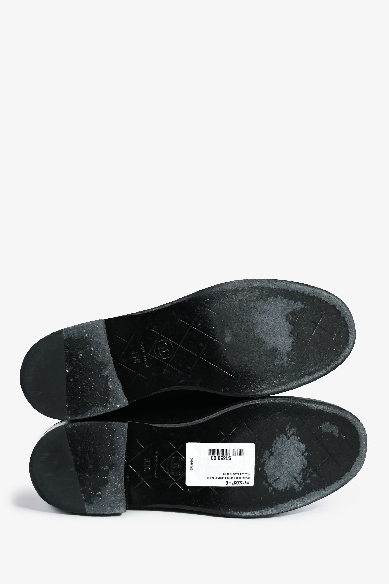 Chanel™ Black Quilted Leather Tab CC Turnlock Loafers Size 39