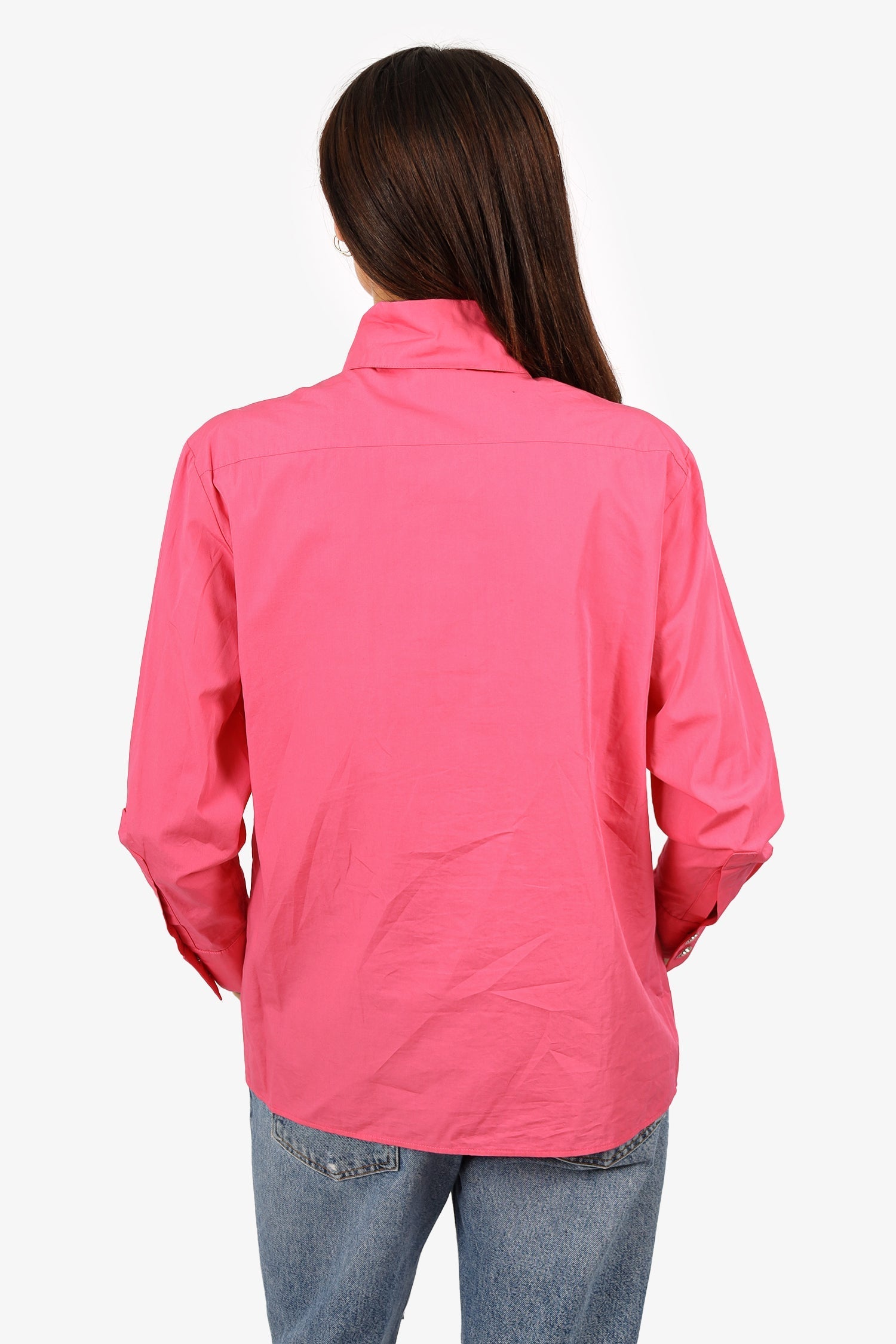 Chanel™ 21C Pink CC Crystal Button Long Sleeve Shirt Size 36
