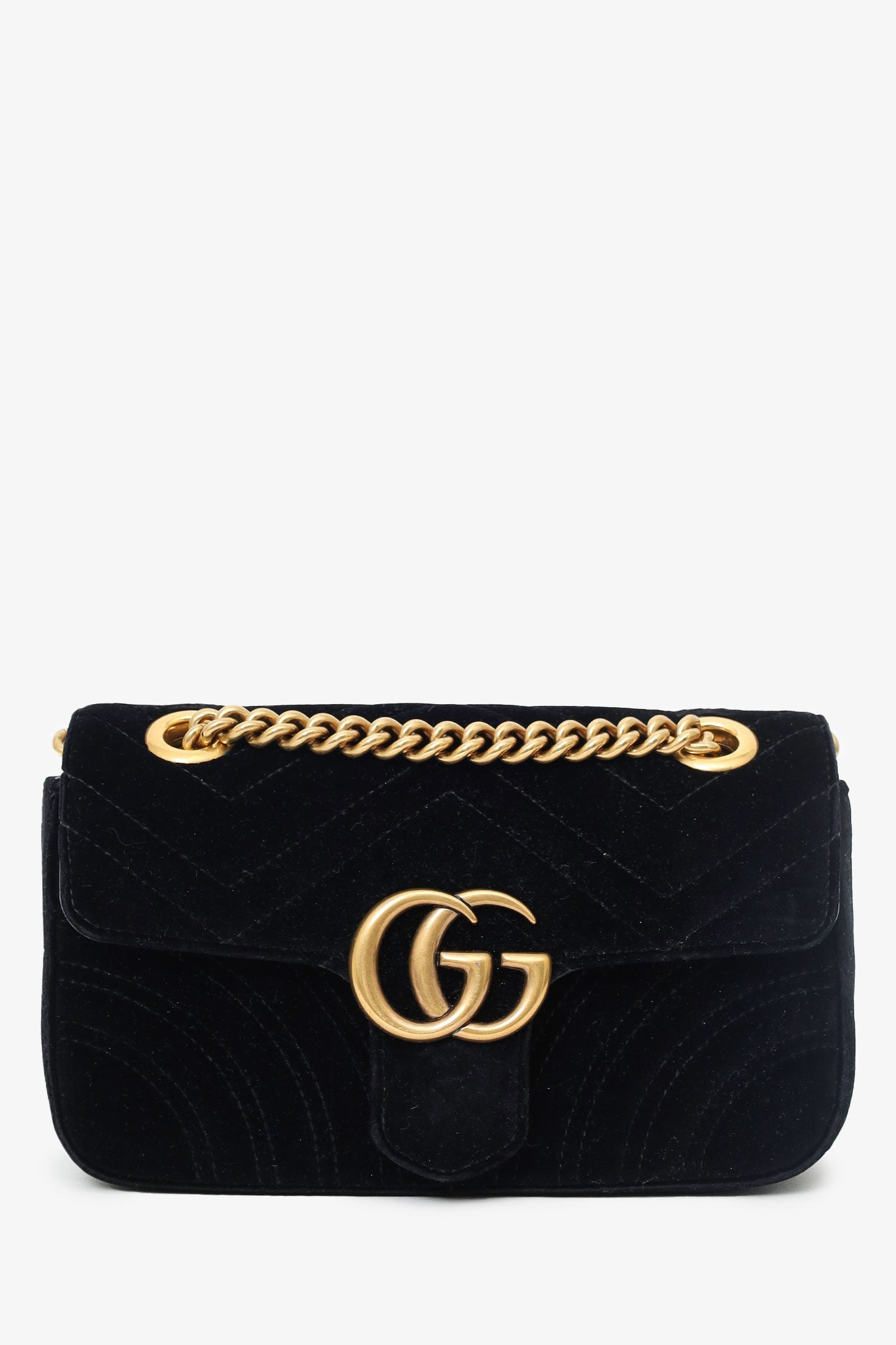 Gucci Black Velvet Small GG Marmont Shoulder Bag