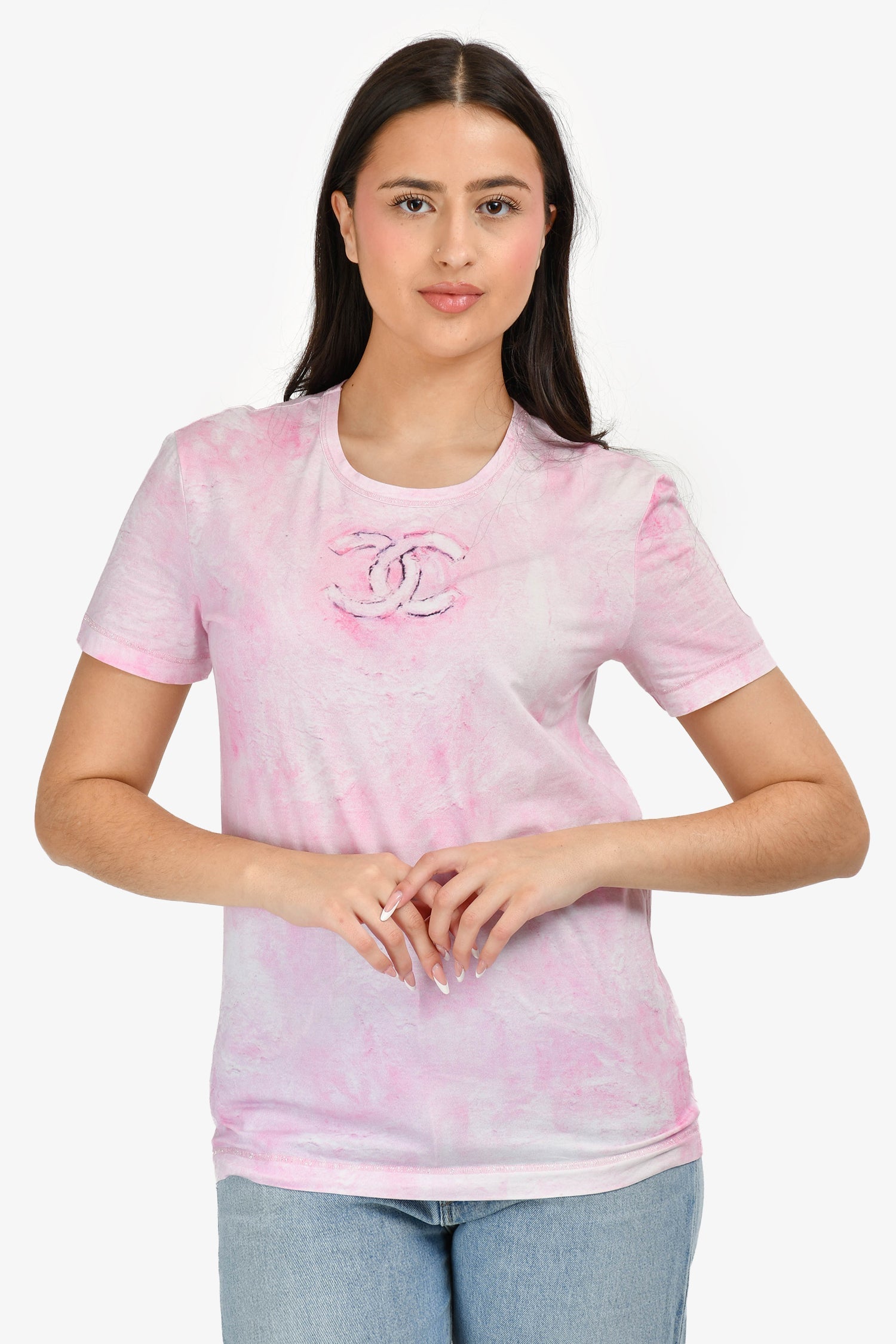 Chanel™ 2008 Pink Tie Dye CC Logo T-Shirt Size 40