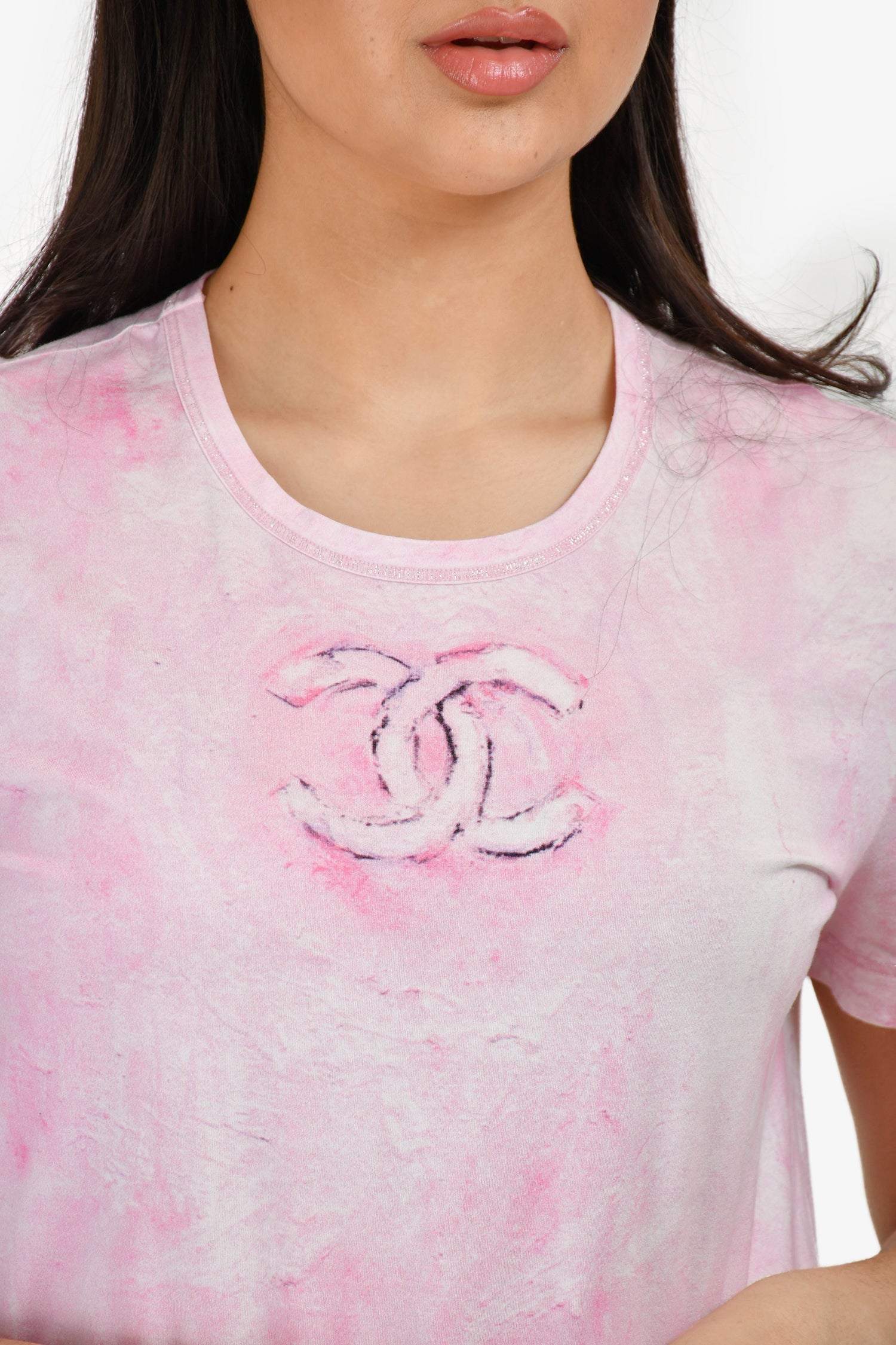 Chanel™ 2008 Pink Tie Dye CC Logo T-Shirt Size 40