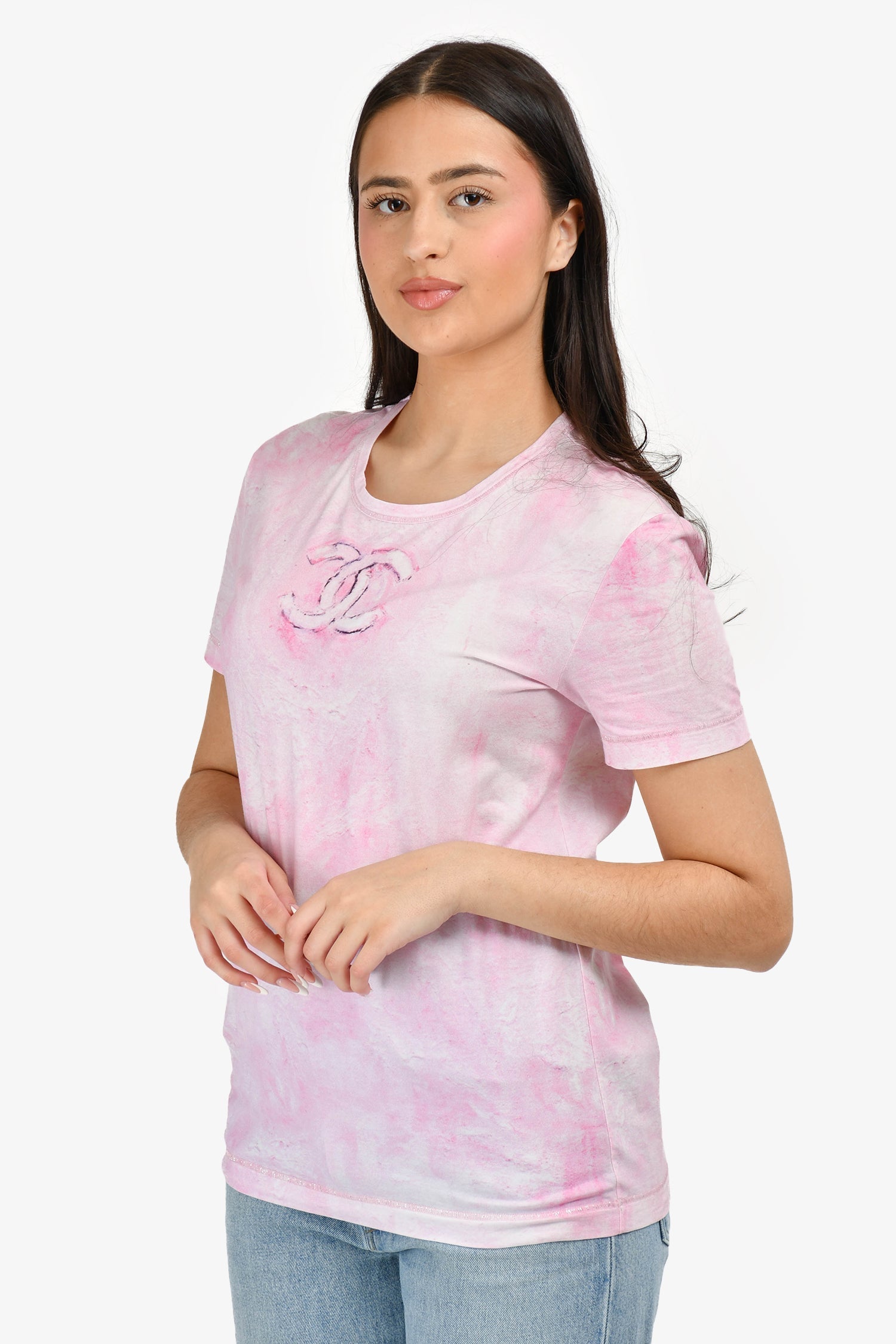 Chanel™ 2008 Pink Tie Dye CC Logo T-Shirt Size 40