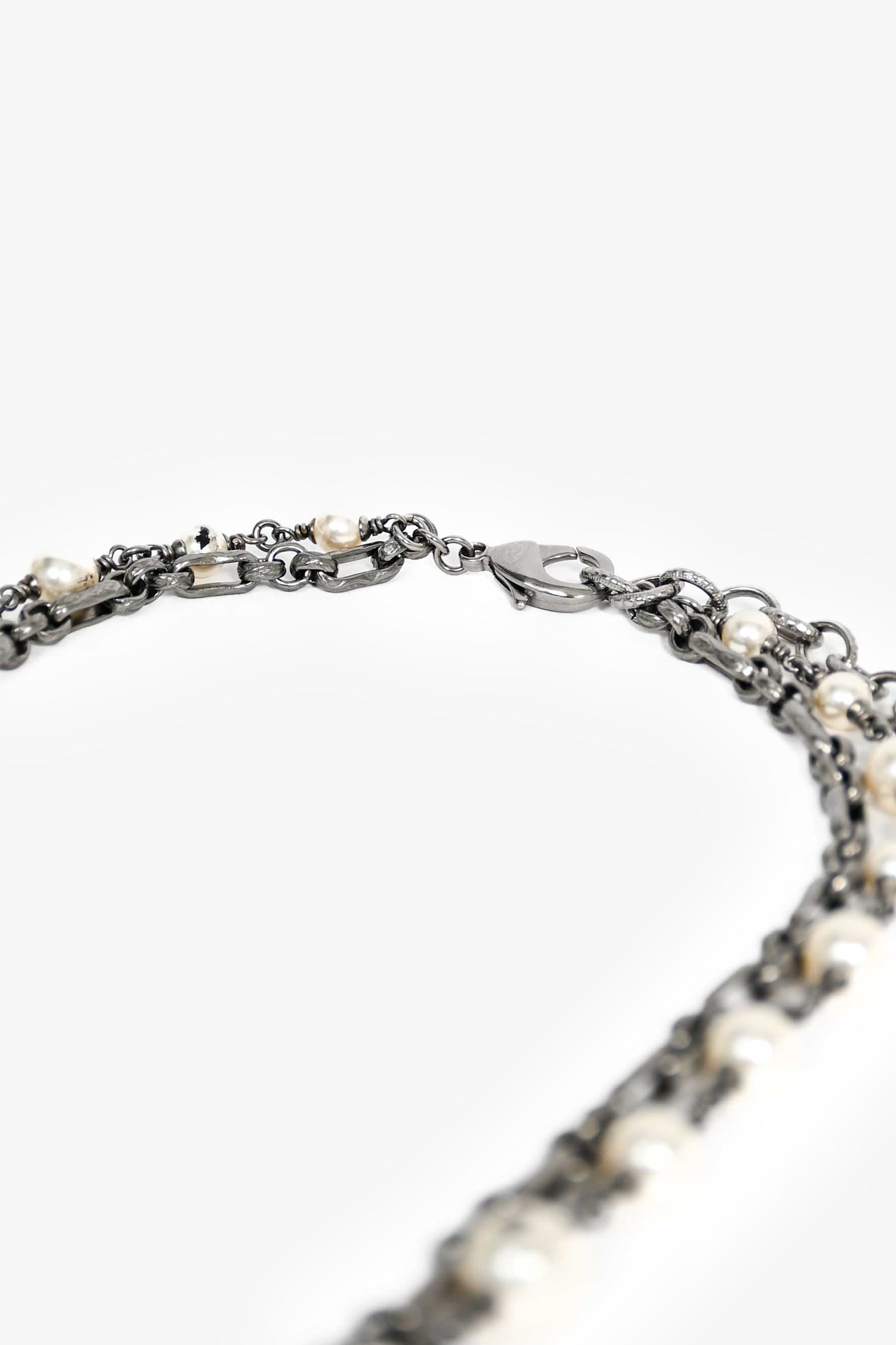 Chanel™ 2017 Gunmetal Chain/Pearl Station Necklace with Large Crystal CC Pendant (As Is)