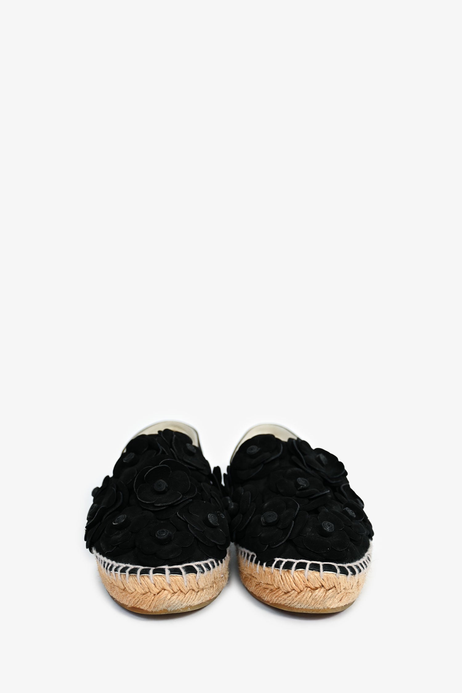 Chanel™ Black Velvet Camellia Flower Espadrilles Size 38 (As Is)