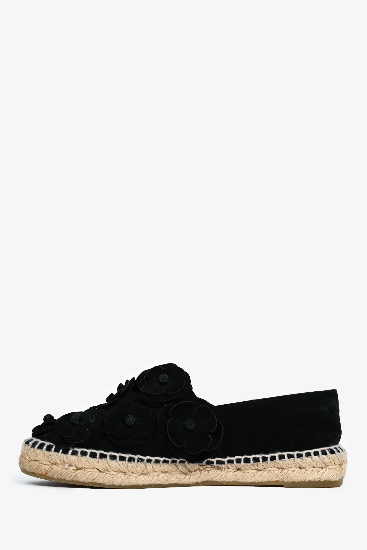 Chanel™ Black Velvet Camellia Flower Espadrilles Size 38 (As Is)