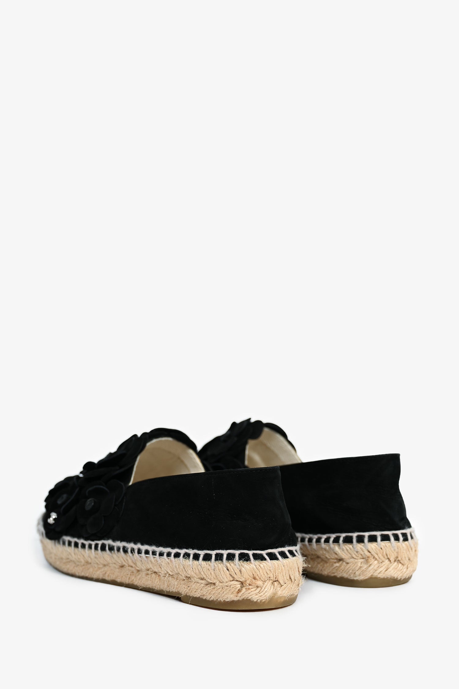 Chanel™ Black Velvet Camellia Flower Espadrilles Size 38 (As Is)