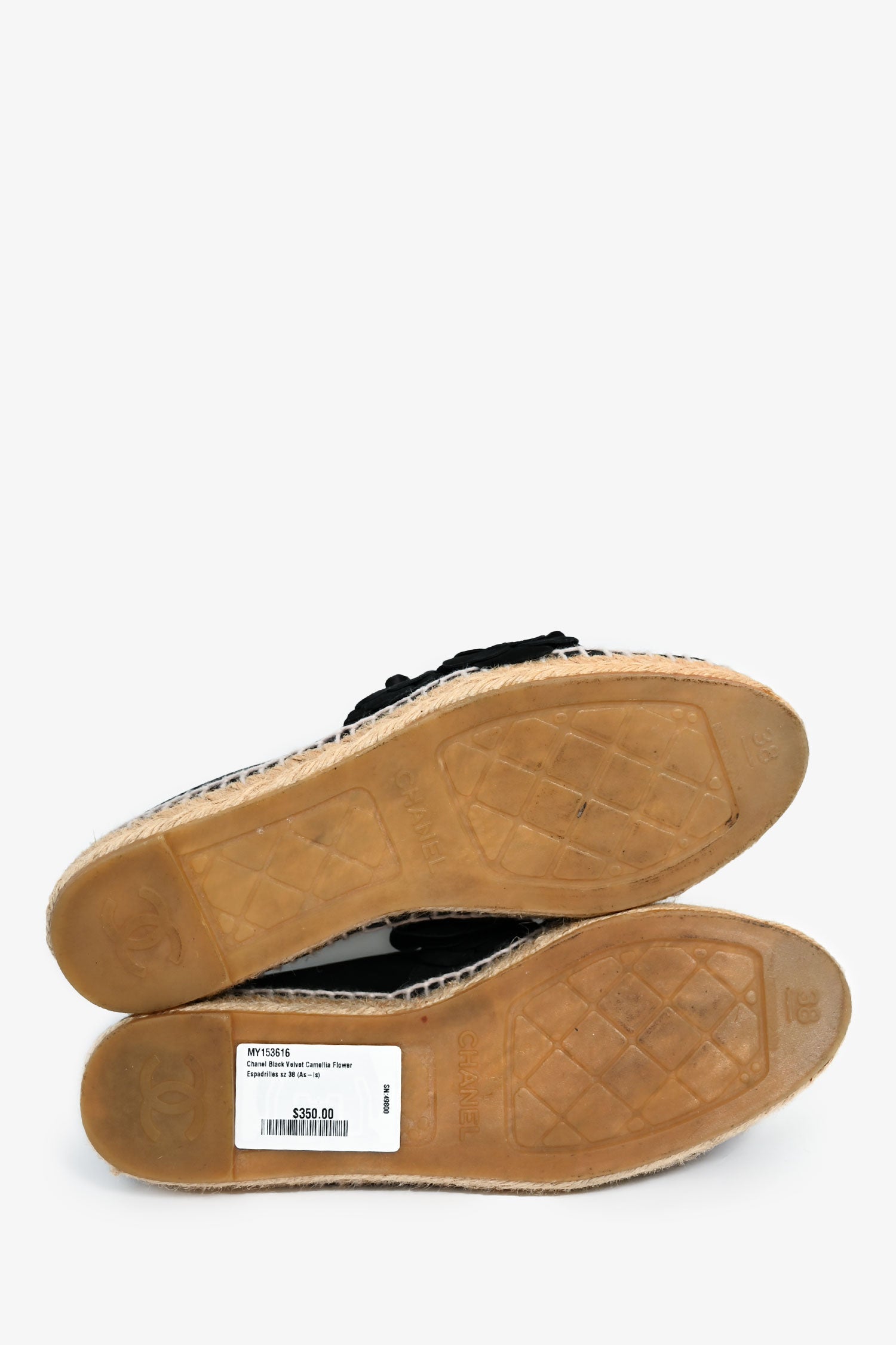 Chanel™ Black Velvet Camellia Flower Espadrilles Size 38 (As Is)