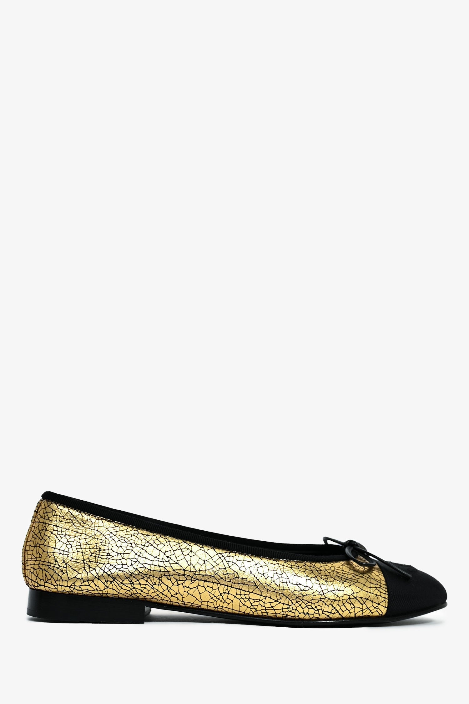 Chanel™ Gold/Black Leather CC Cap Toe Ballet Flats Size 37.5