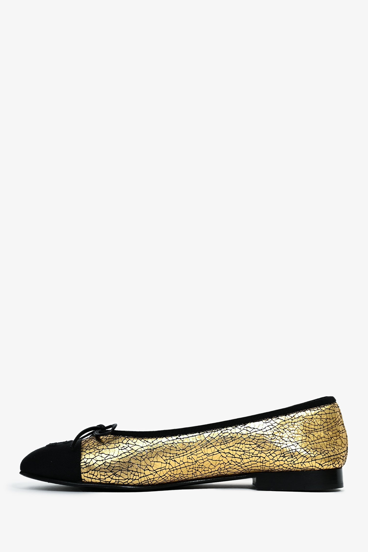 Chanel™ Gold/Black Leather CC Cap Toe Ballet Flats Size 37.5