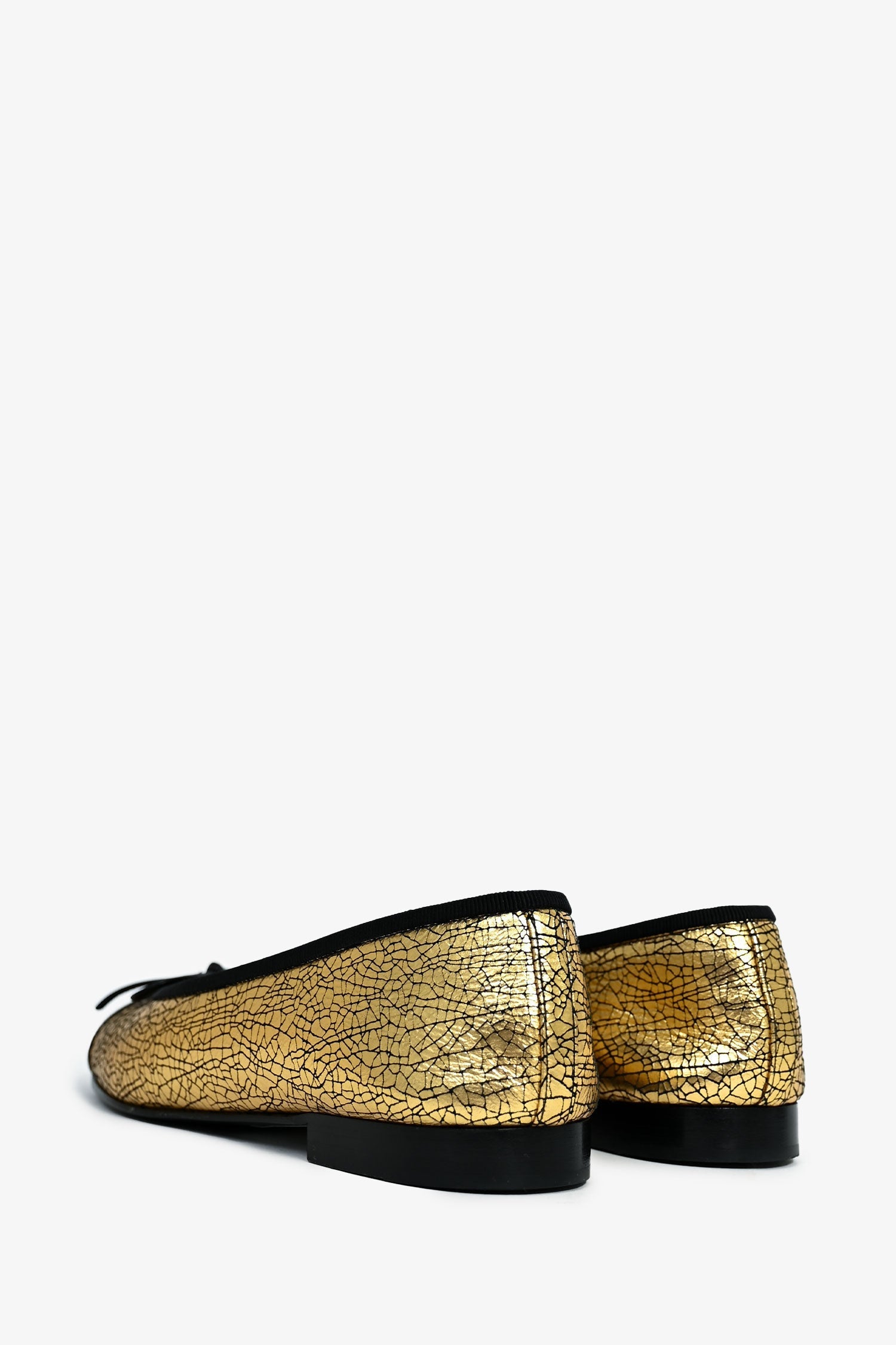 Chanel™ Gold/Black Leather CC Cap Toe Ballet Flats Size 37.5