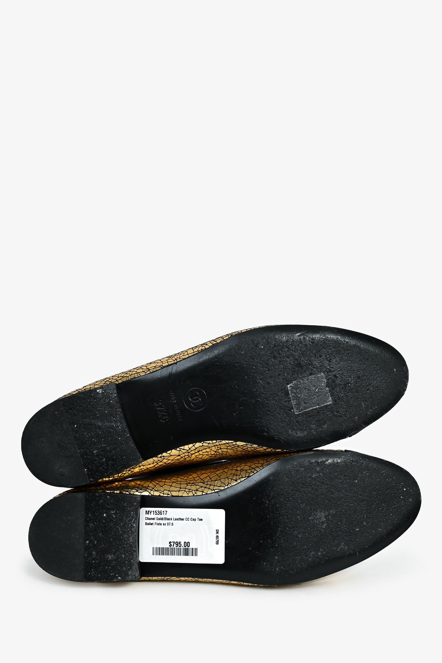Chanel™ Gold/Black Leather CC Cap Toe Ballet Flats Size 37.5