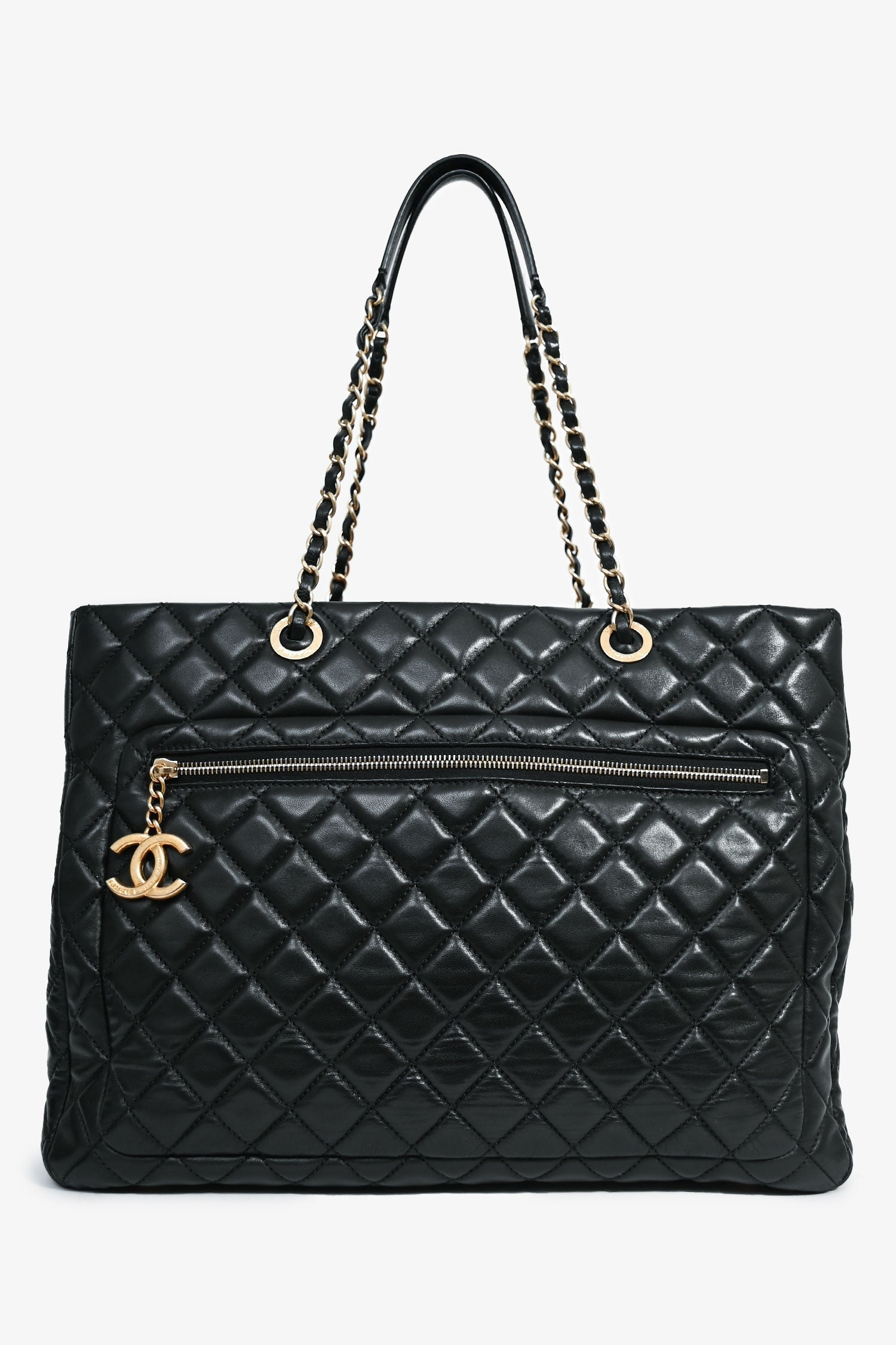 Chanel™ 2013 Black Lambskin Quilted CC Charm Tote