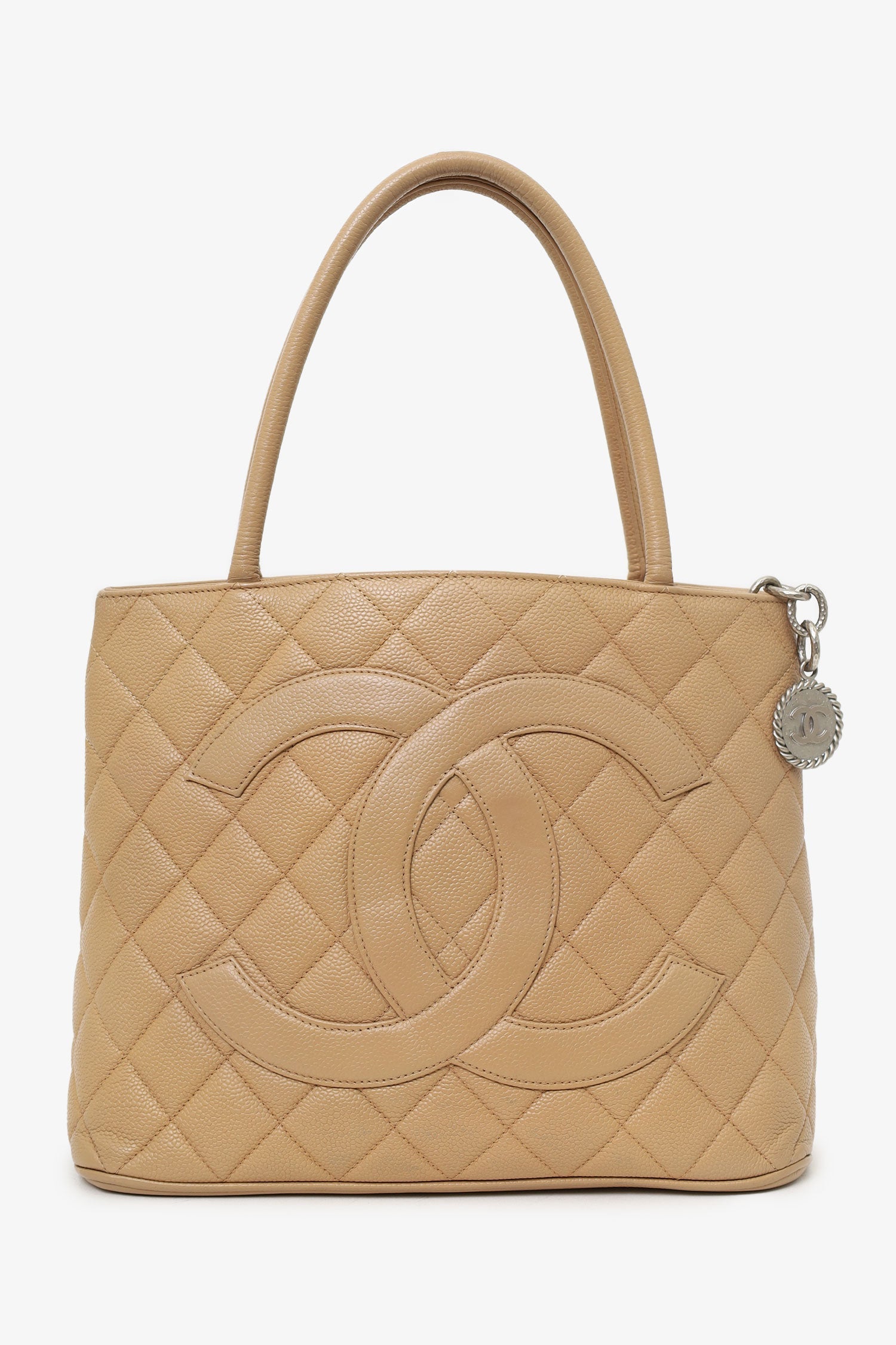Chanel™ 2000-02 Beige Caviar Medallion Tote (As Is)