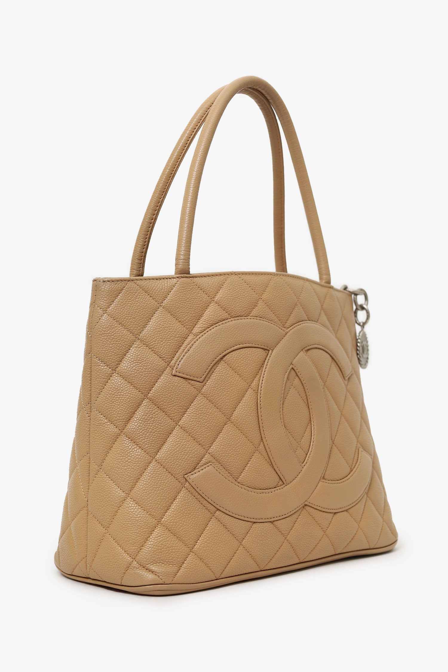 Chanel™ 2000-02 Beige Caviar Medallion Tote (As Is)
