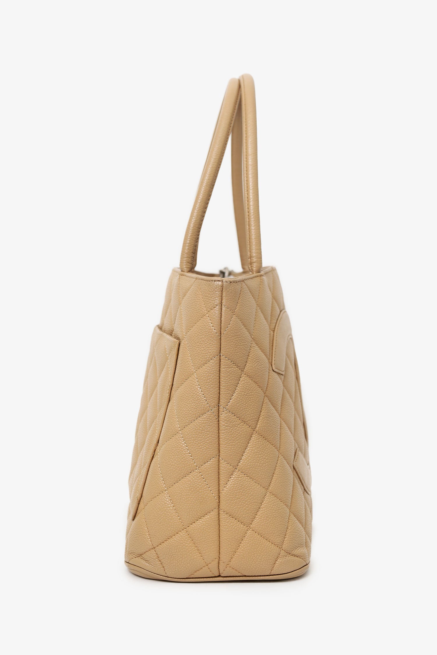 Chanel™ 2000-02 Beige Caviar Medallion Tote (As Is)