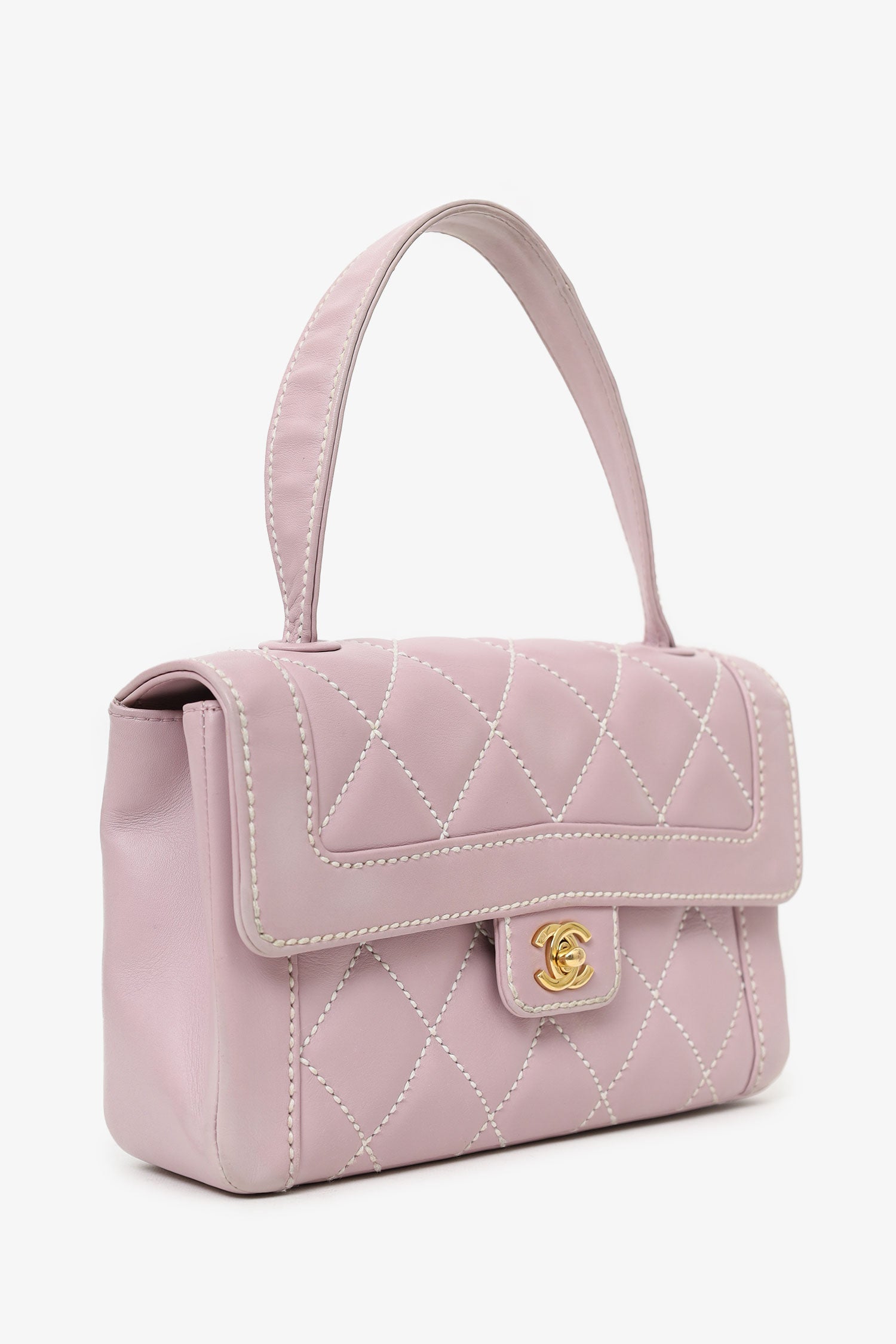 Chanel™ 2004-05 Lilac Purple Wild Stitch Medium Top Handle Flap Bag