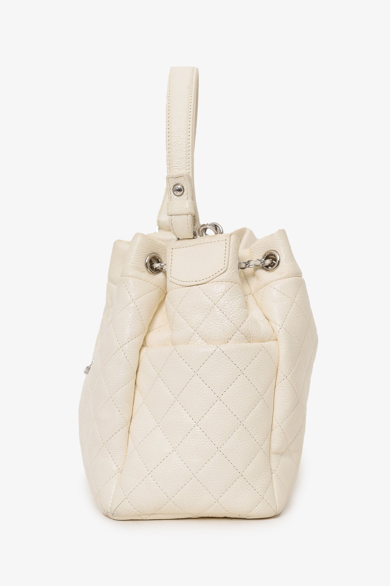 Chanel™ 2019-20 Cream Caviar Leather CC Chain Drawstring Bucket Bag