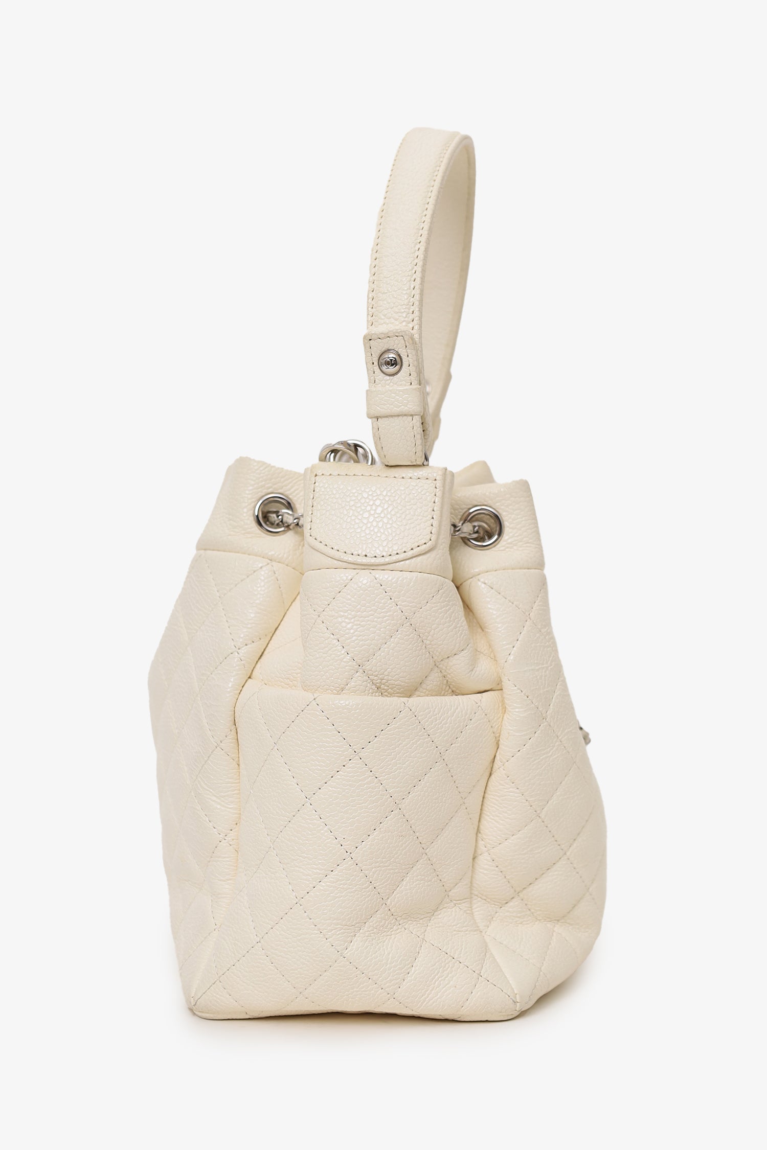 Chanel™ 2019-20 Cream Caviar Leather CC Chain Drawstring Bucket Bag