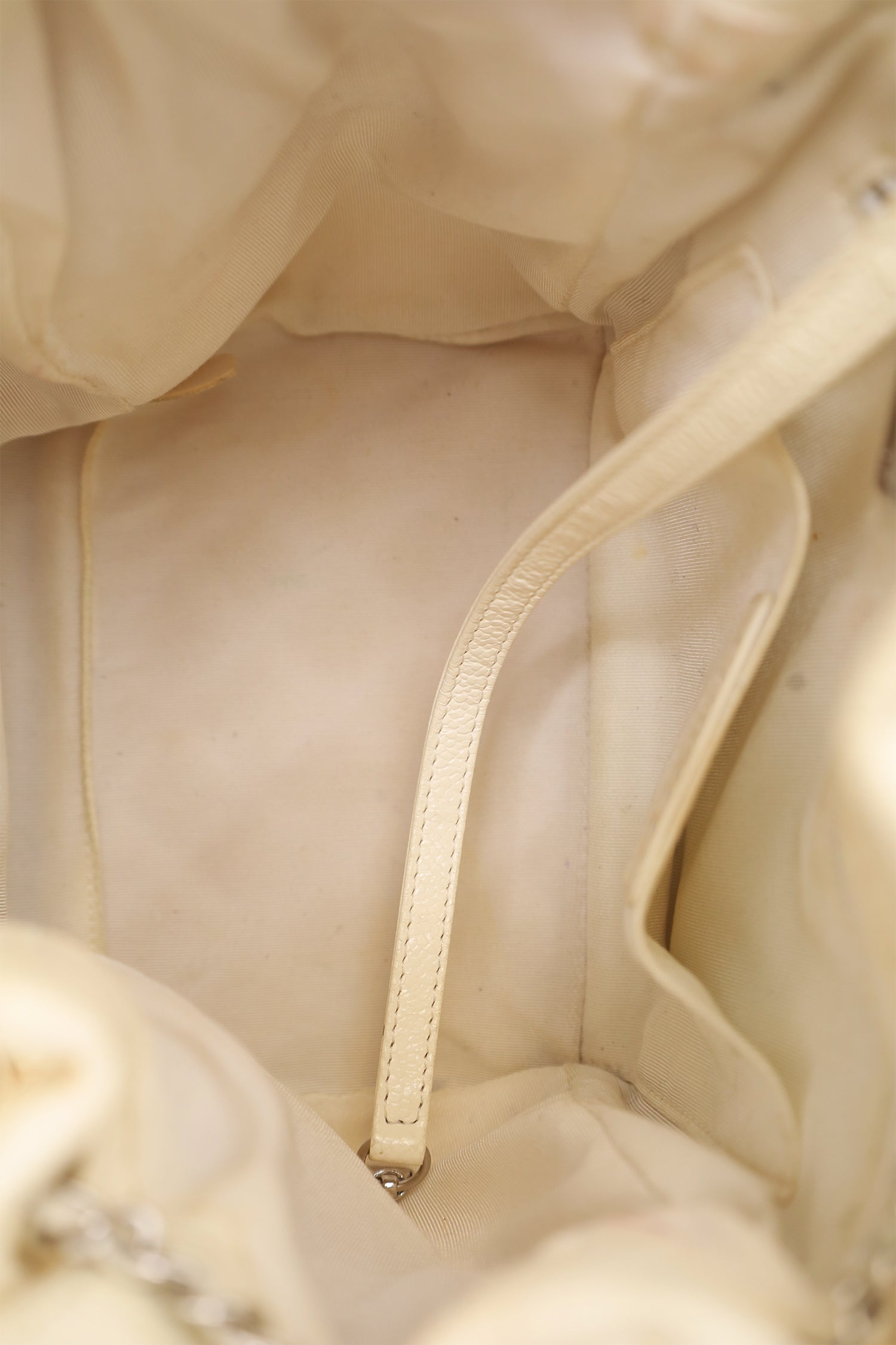 Chanel™ 2019-20 Cream Caviar Leather CC Chain Drawstring Bucket Bag