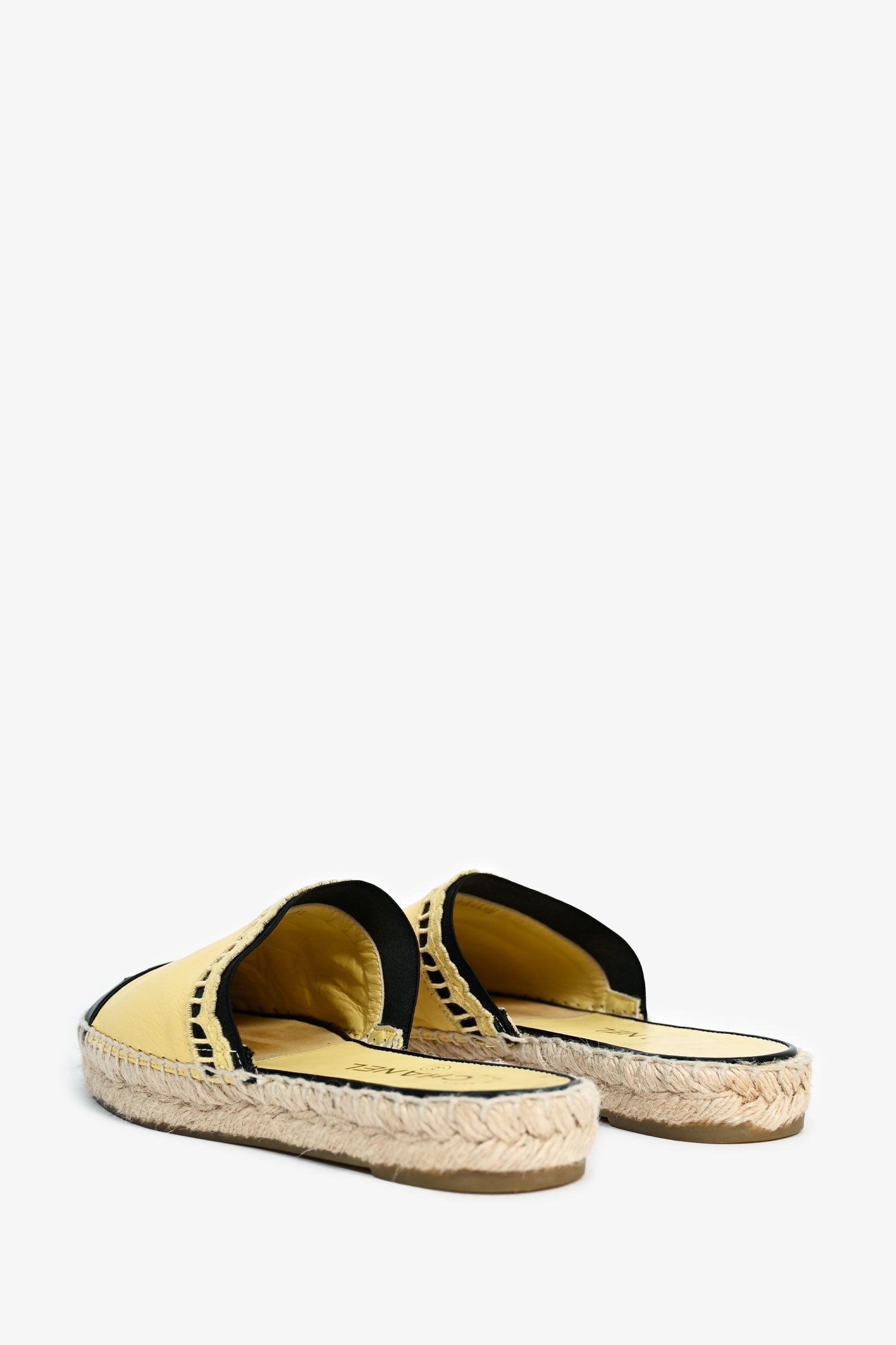 Chanel™ Yellow/Black Leather CC Espadrille Slides Size 38