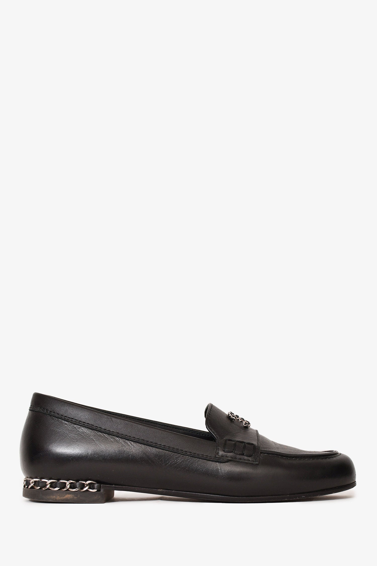 Chanel™ Black Leather CC Logo Loafers Size 36 C