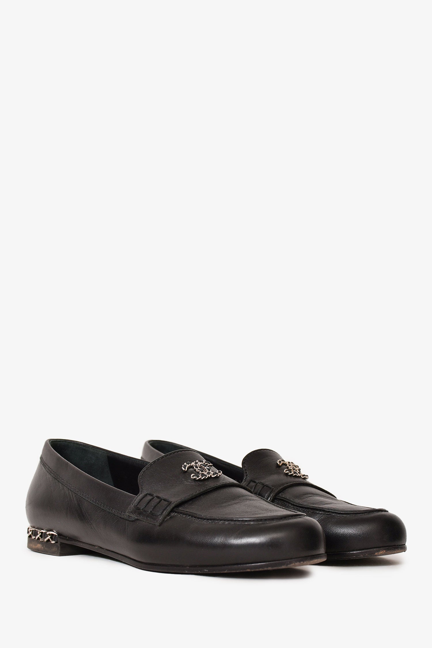 Chanel™ Black Leather CC Logo Loafers Size 36 C