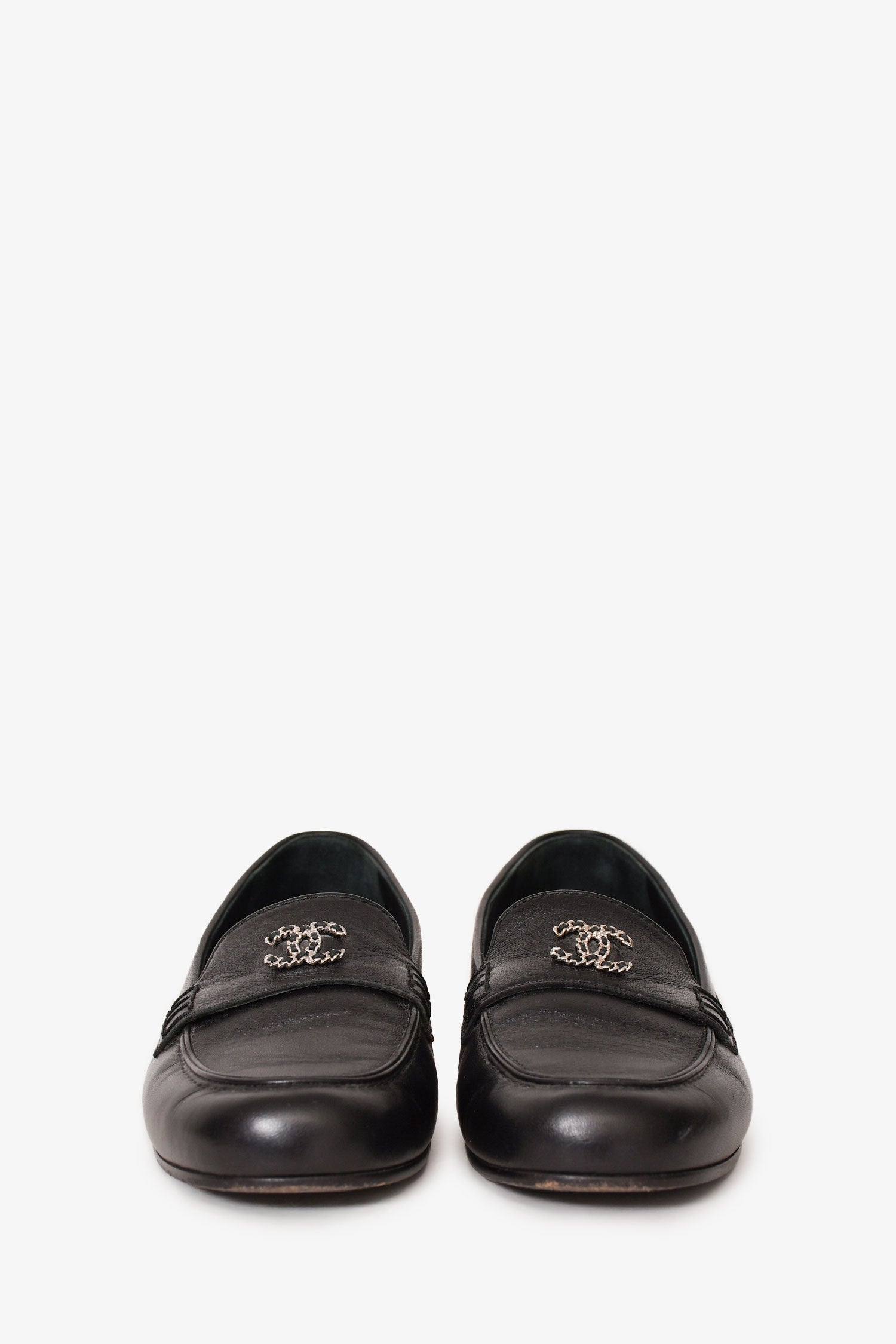Chanel™ Black Leather CC Logo Loafers Size 36 C