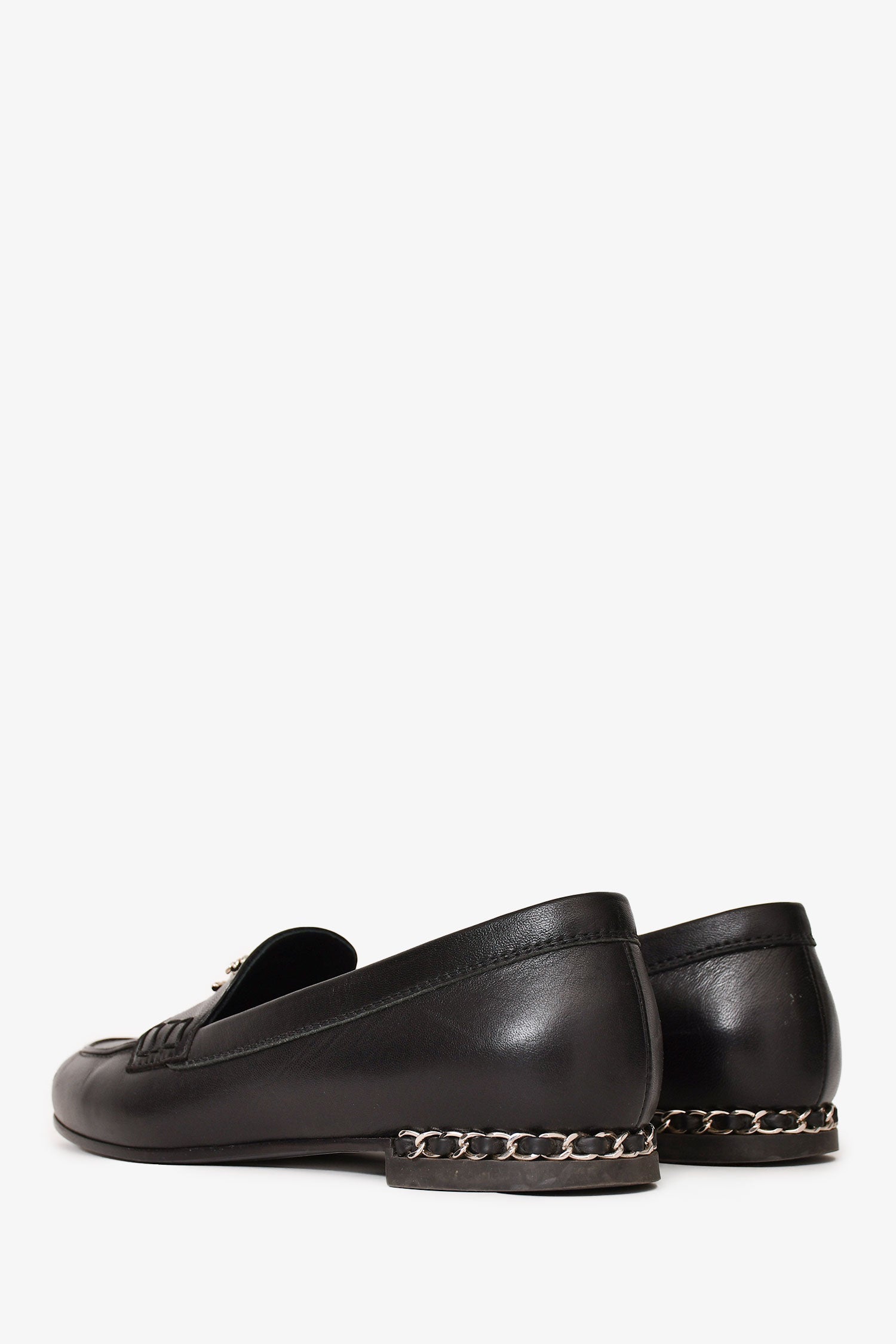 Chanel™ Black Leather CC Logo Loafers Size 36 C