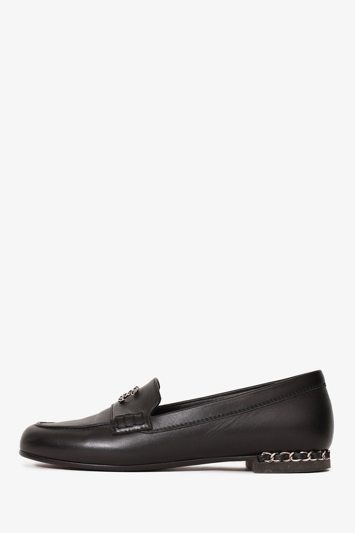 Chanel™ Black Leather CC Logo Loafers Size 36 C