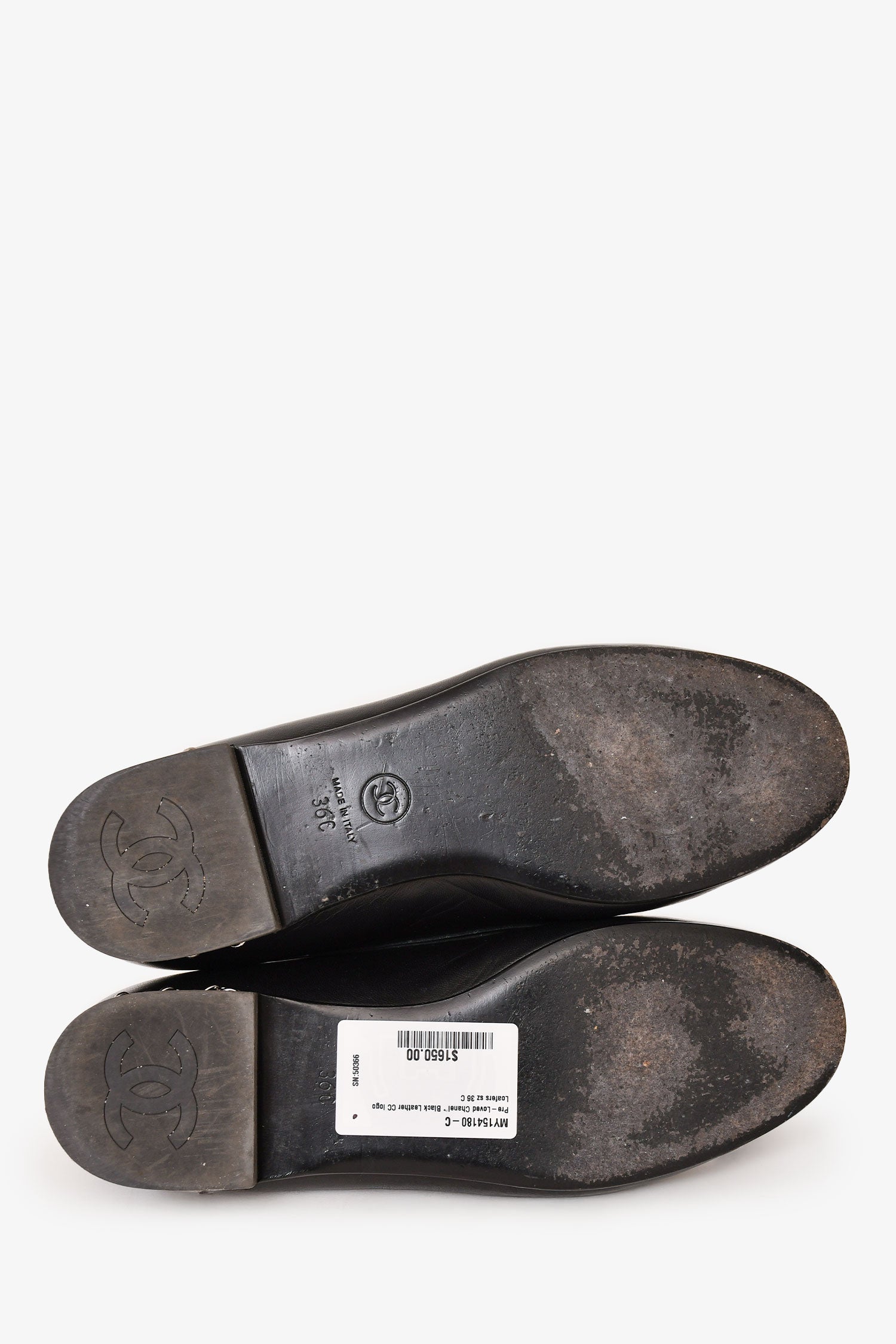 Chanel™ Black Leather CC Logo Loafers Size 36 C