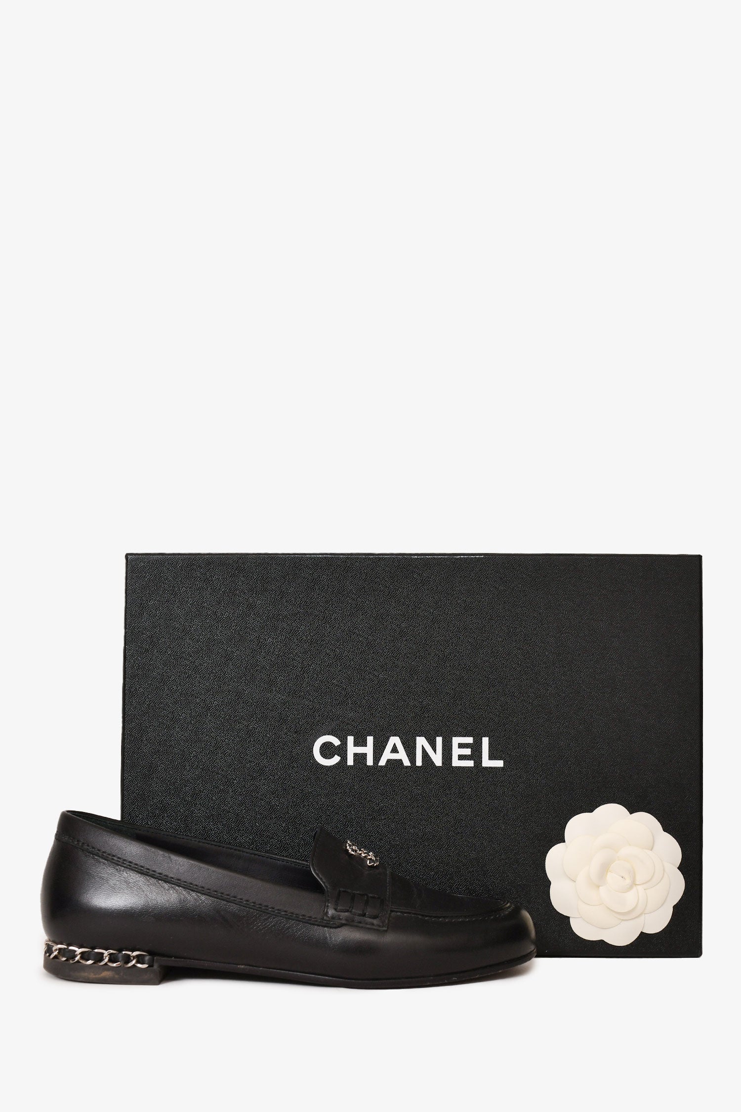 Chanel™ Black Leather CC Logo Loafers Size 36 C