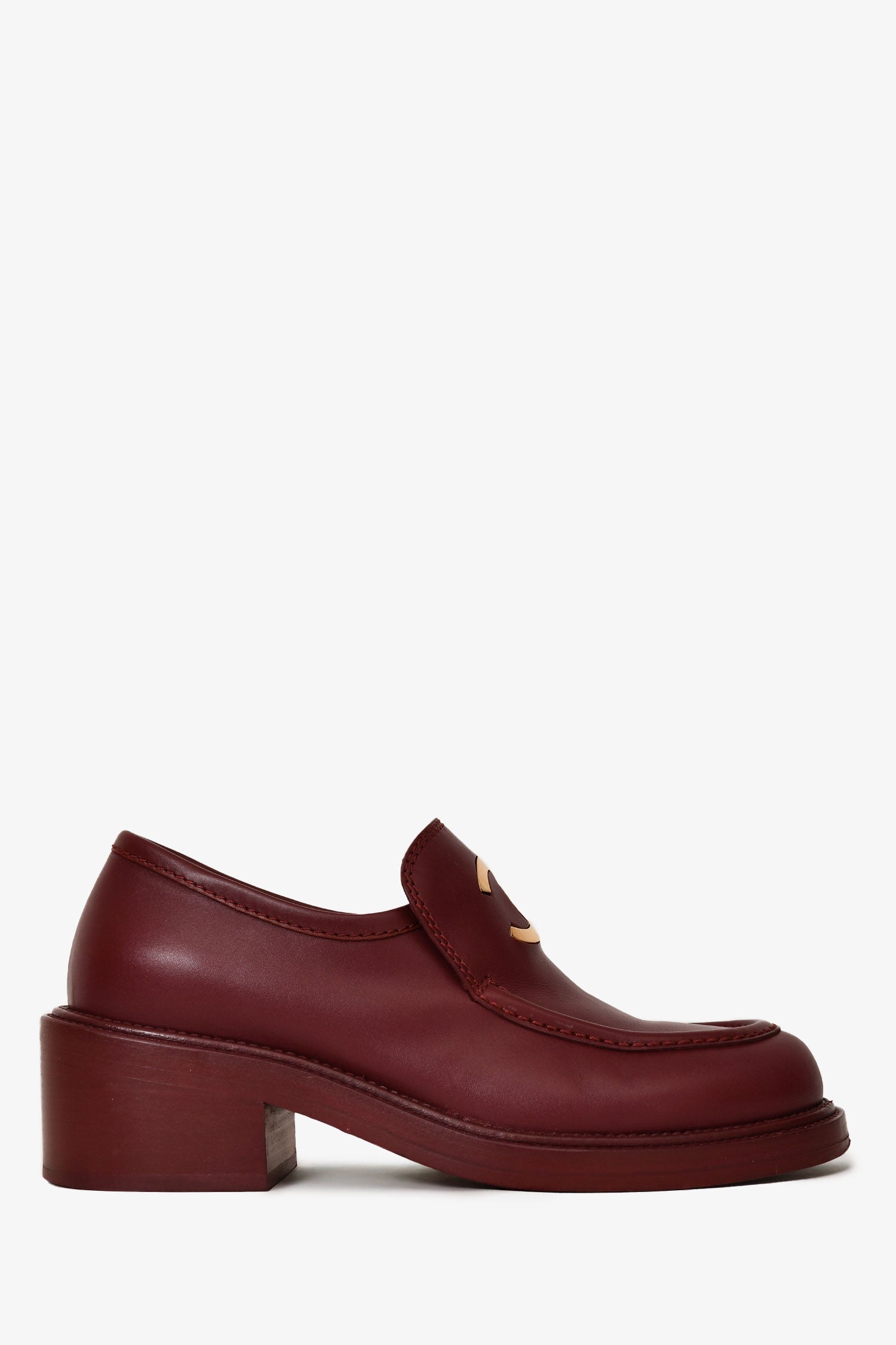 Chanel™ Burgundy Leather Gold CC Loafers Size 37C