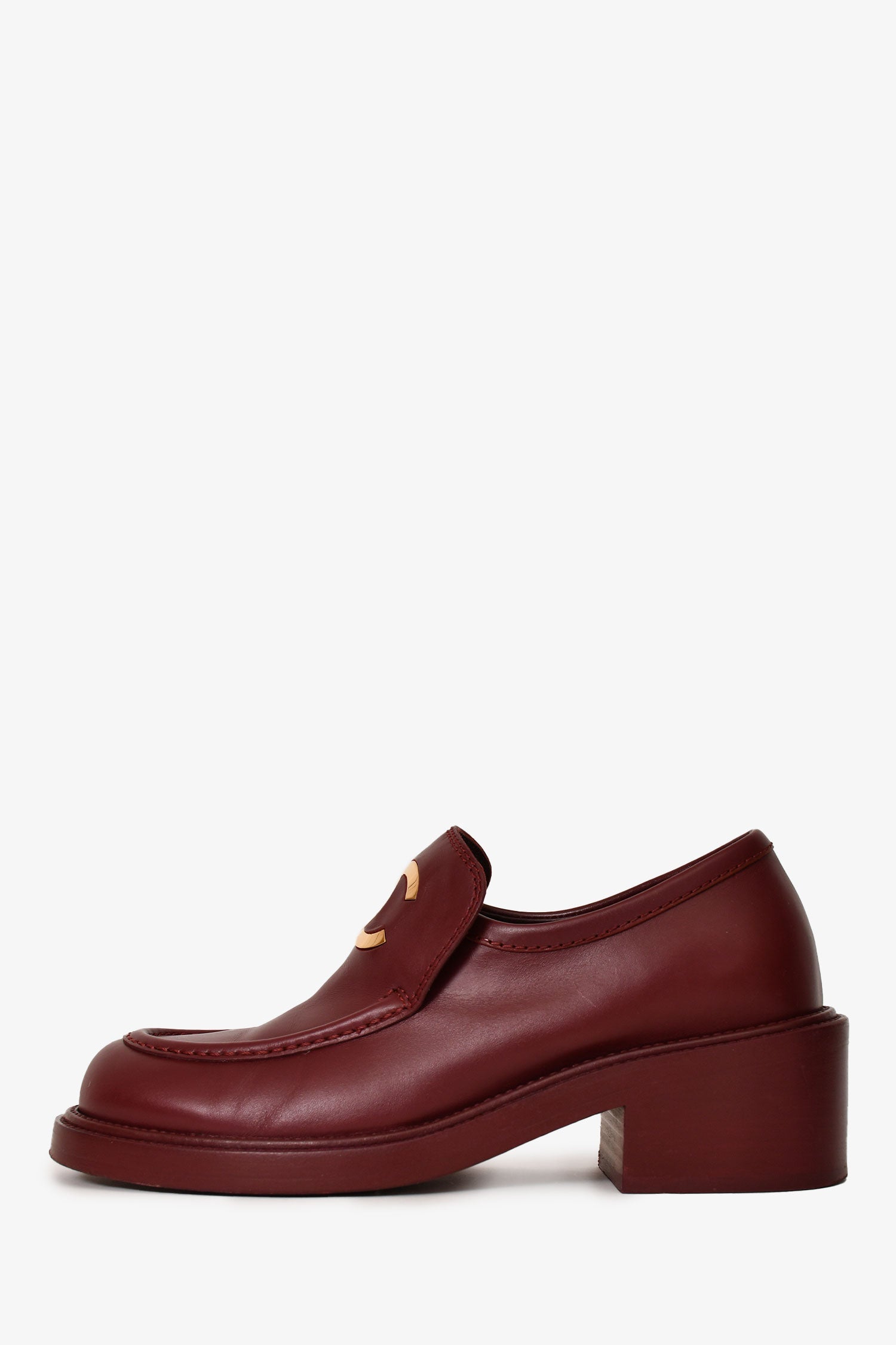 Chanel™ Burgundy Leather Gold CC Loafers Size 37C