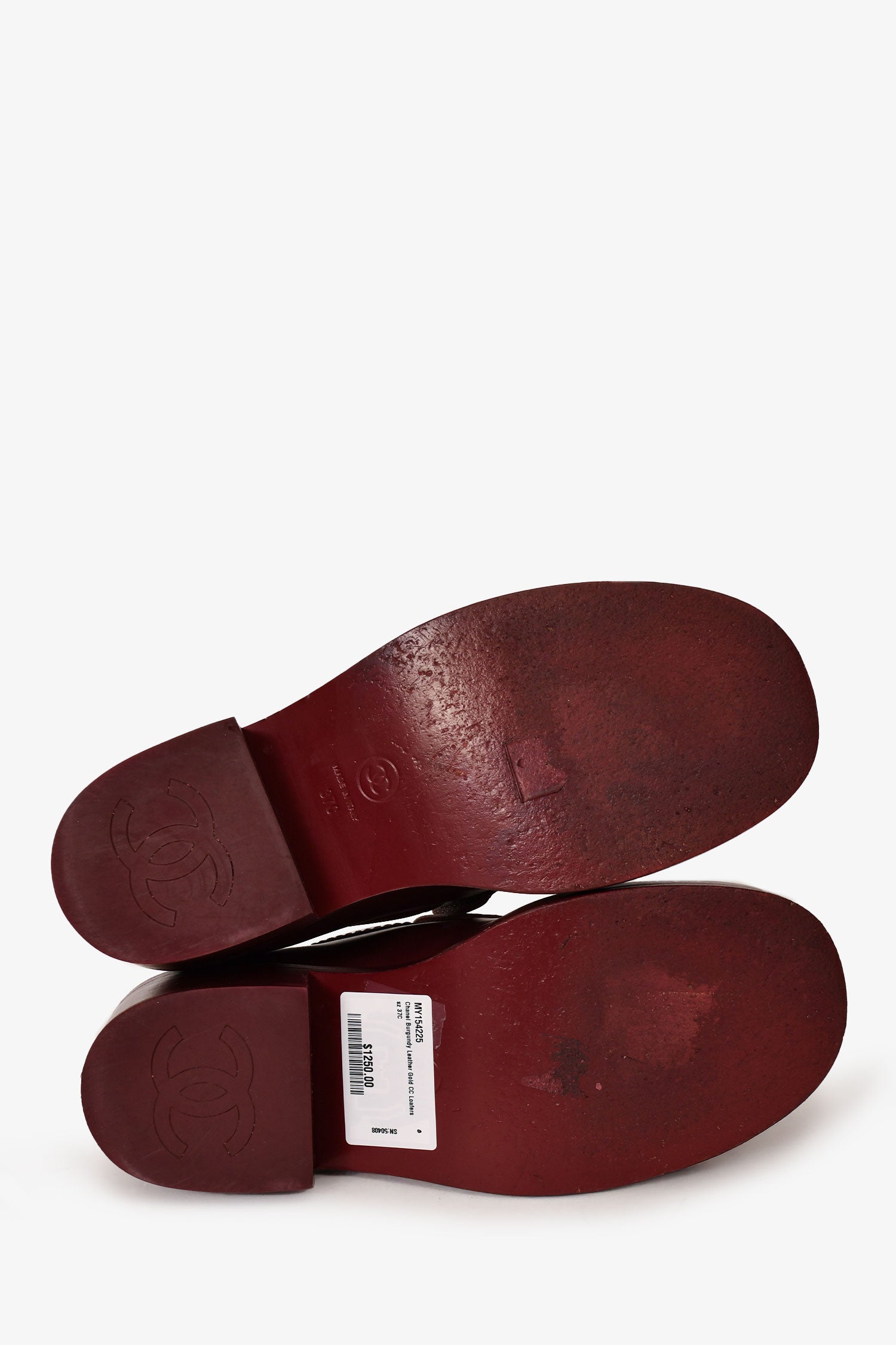 Chanel™ Burgundy Leather Gold CC Loafers Size 37C