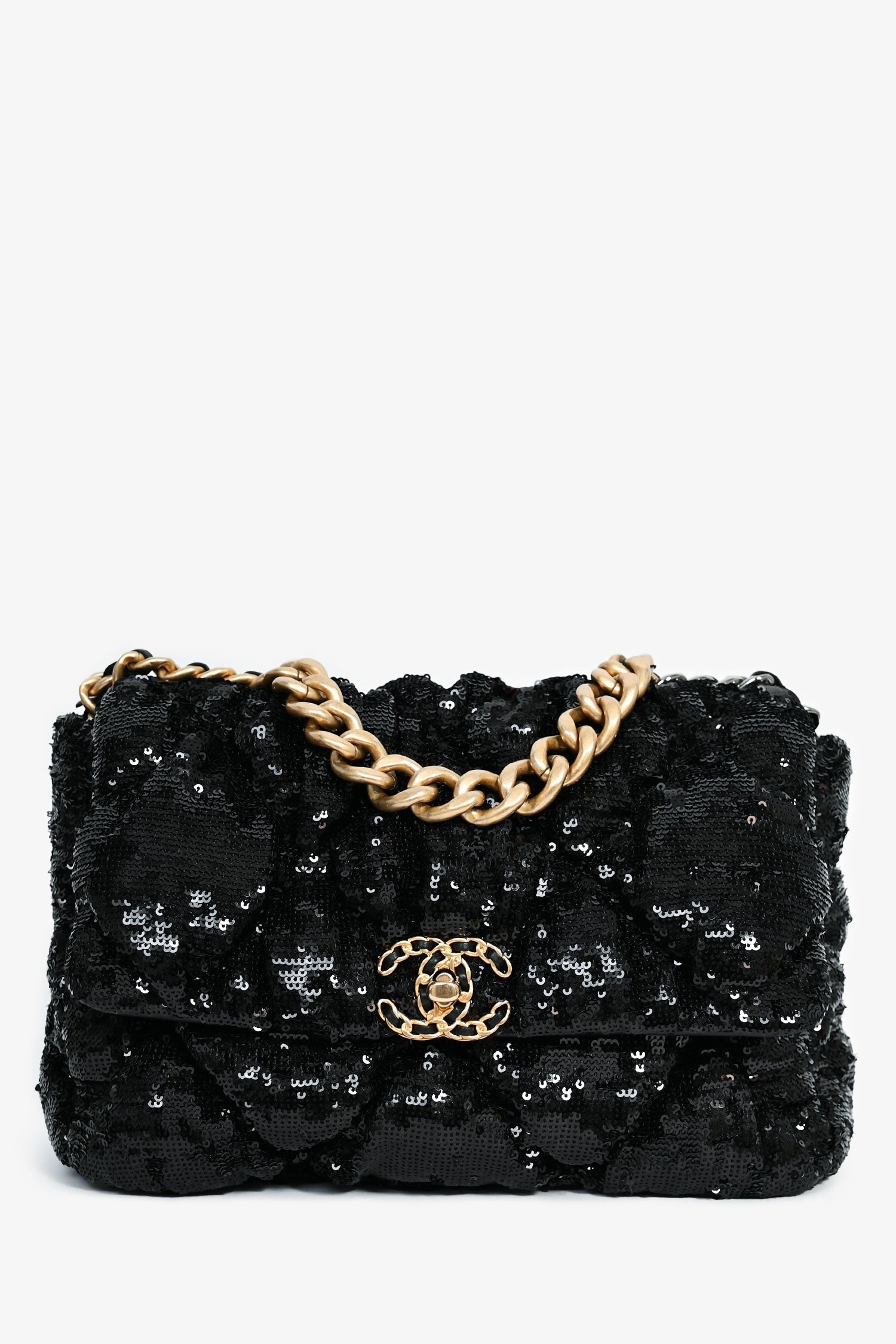 Chanel™ Black Sequin Tweed Large 19 Flap Bag