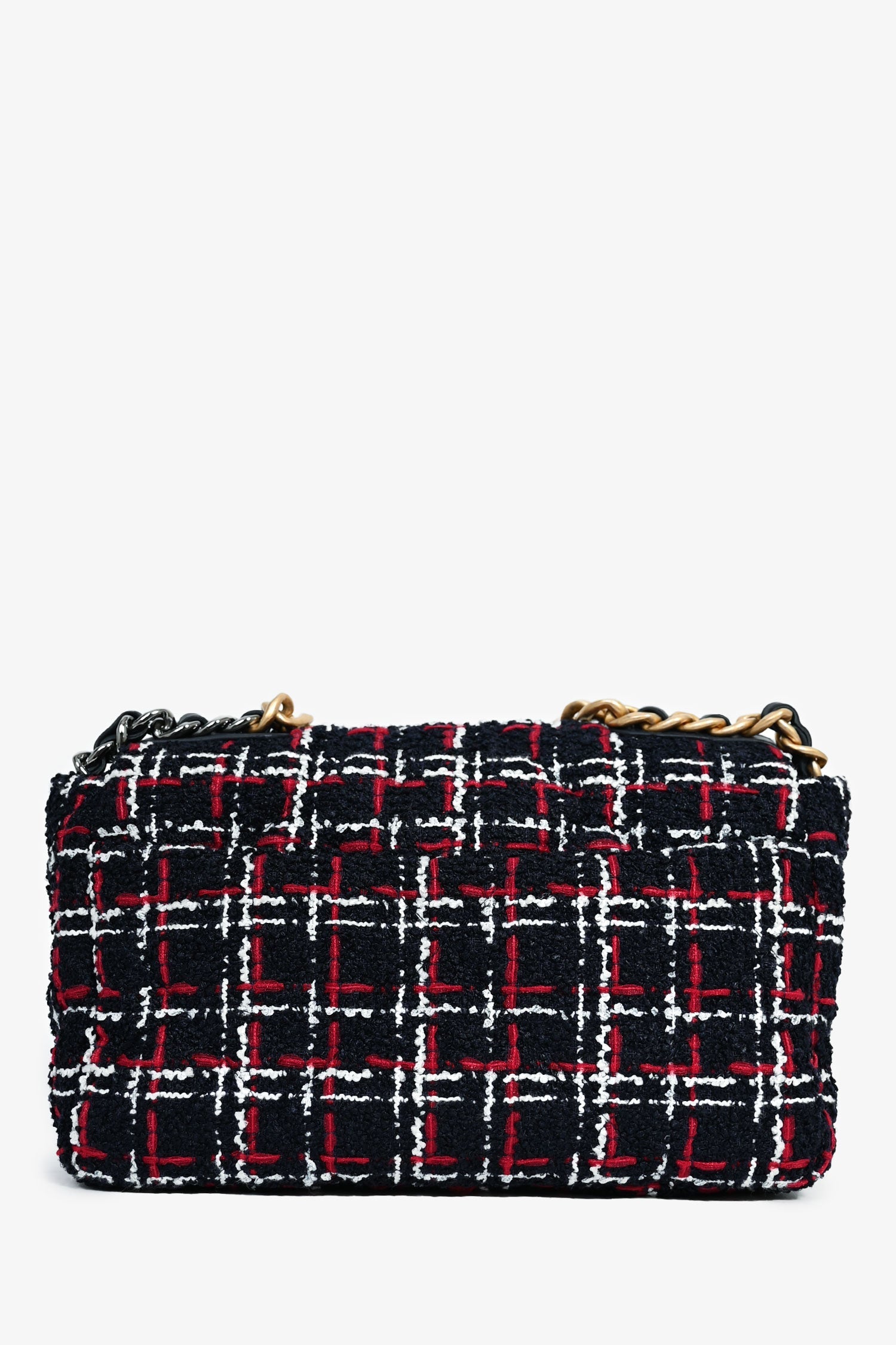 Chanel™ Black/Red/White Tweed Medium 19 Flap Shoulder Bag