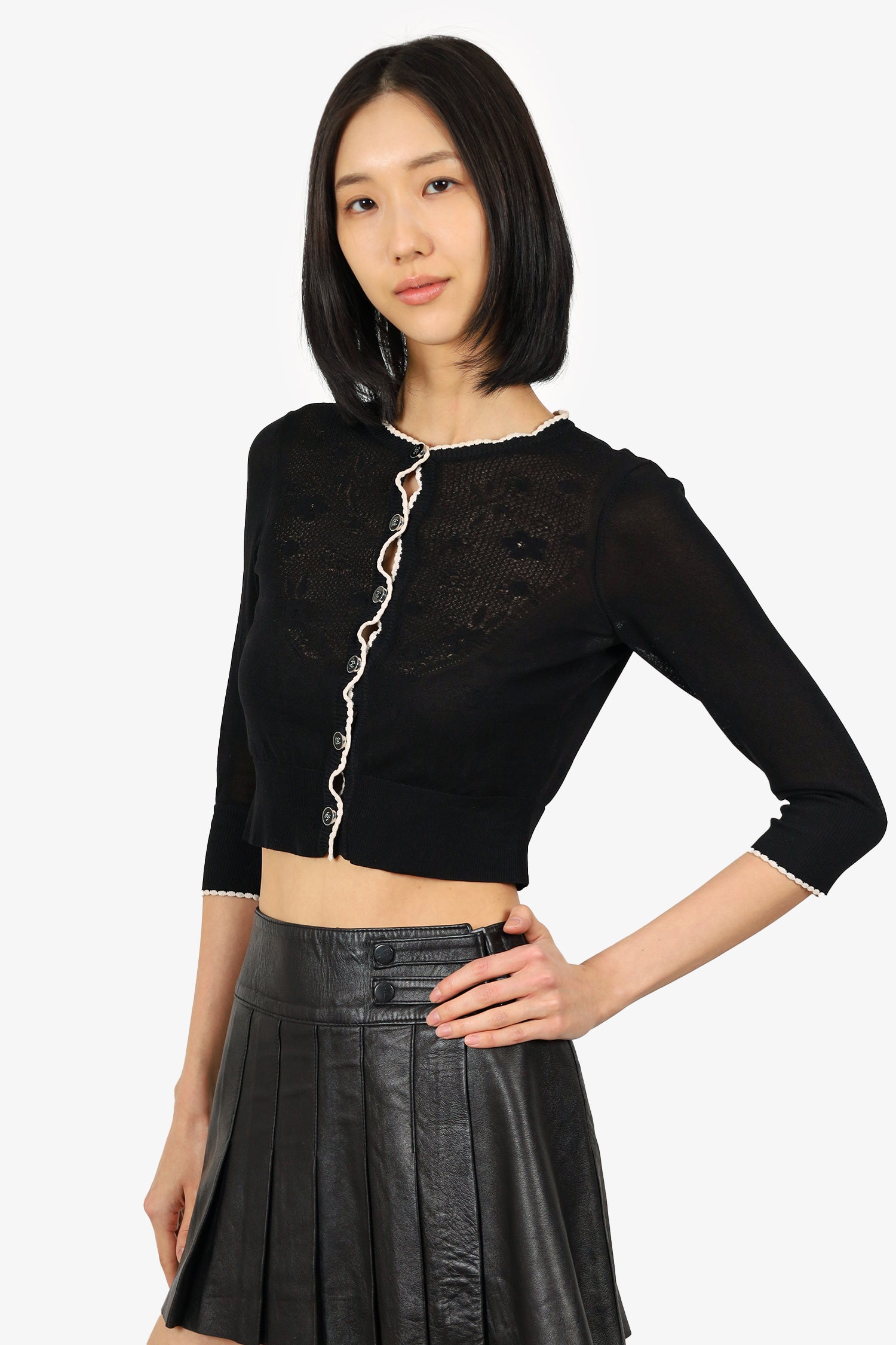 Chanel™ 24B Black Knit Cardigan Size 34