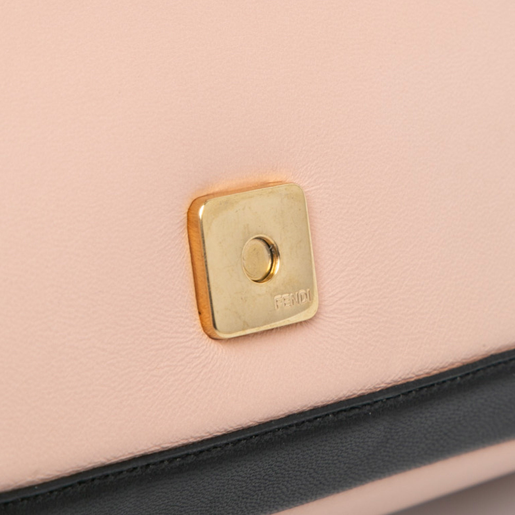 Blush Fendi Bicolor Leather Chain Midi Baguette Shoulder Bag
