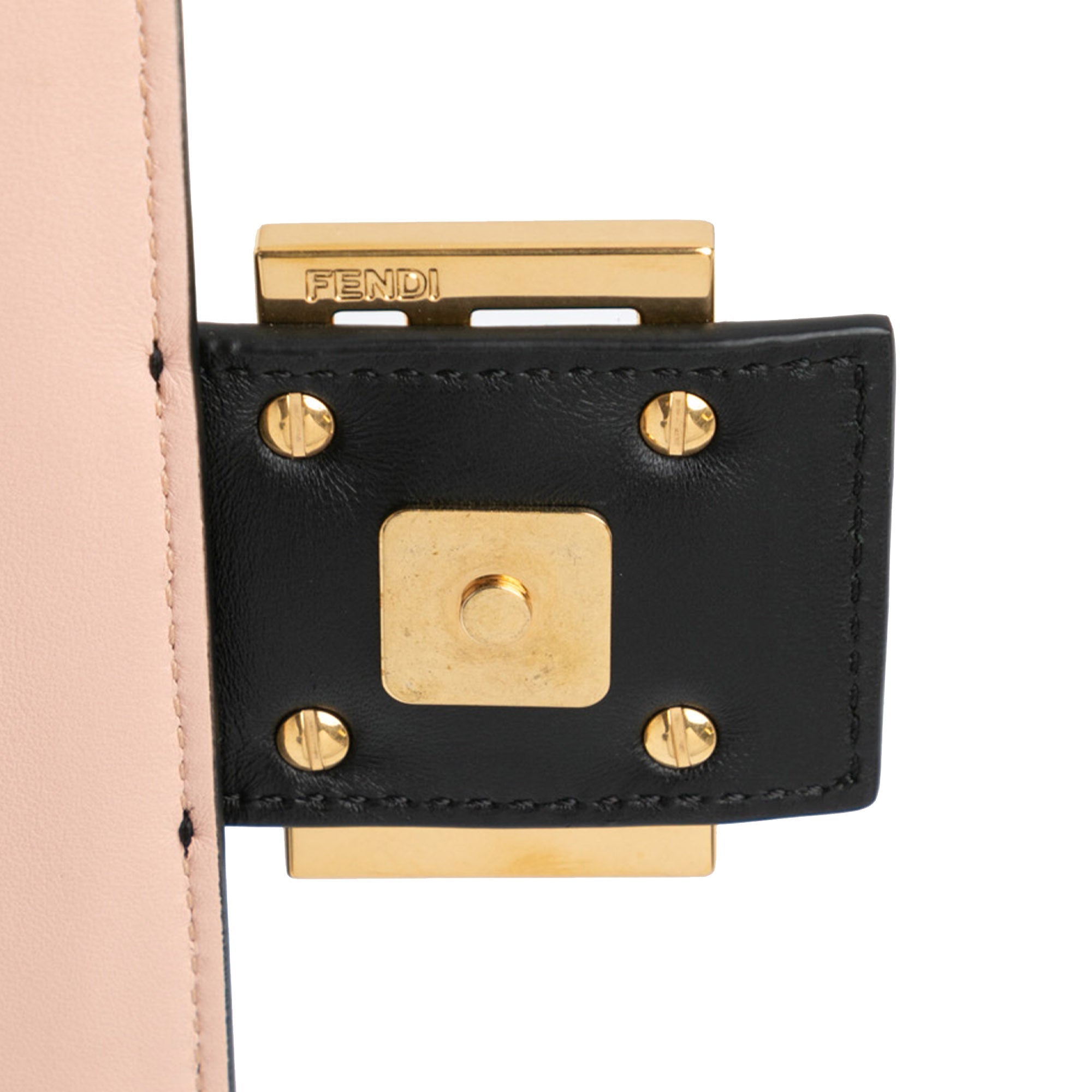 Blush Fendi Bicolor Leather Chain Midi Baguette Shoulder Bag