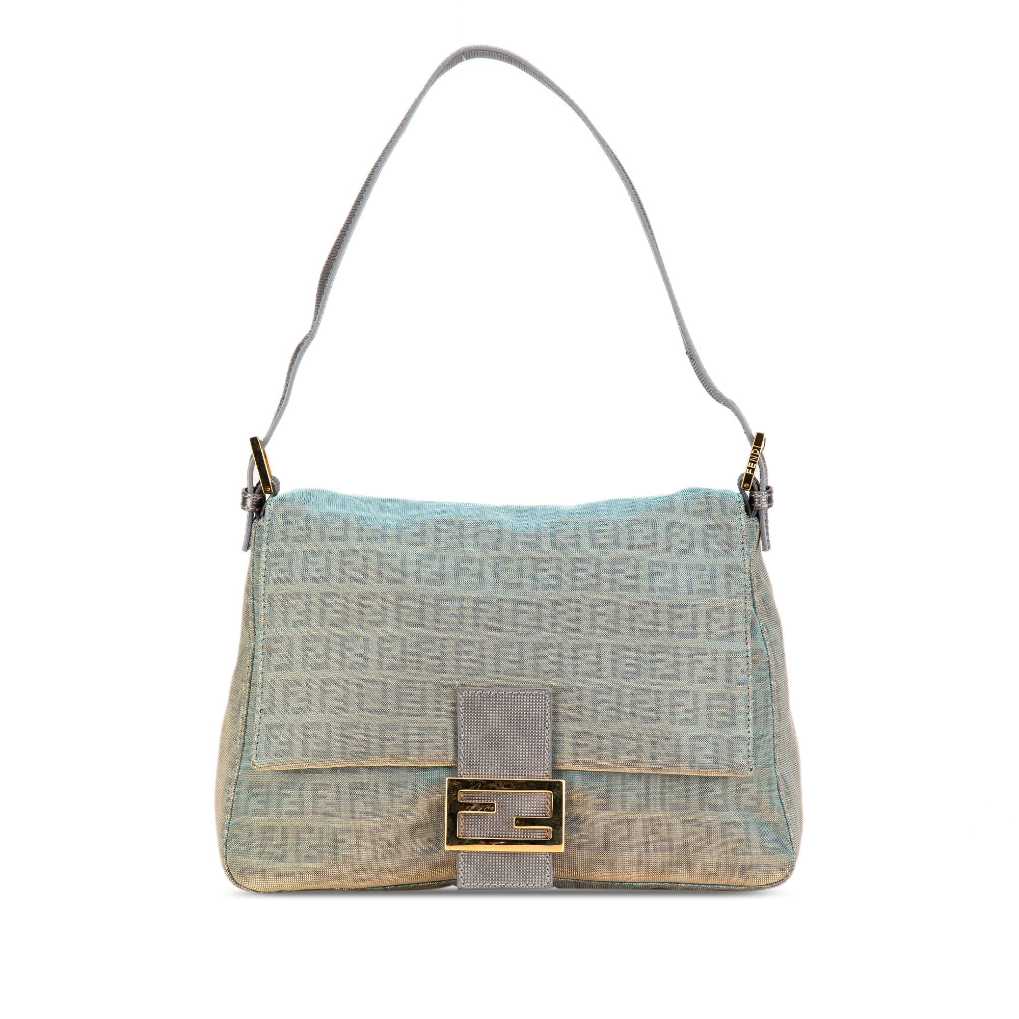 Gray Fendi Zucchino Canvas Metallic Mamma Forever Shoulder Bag