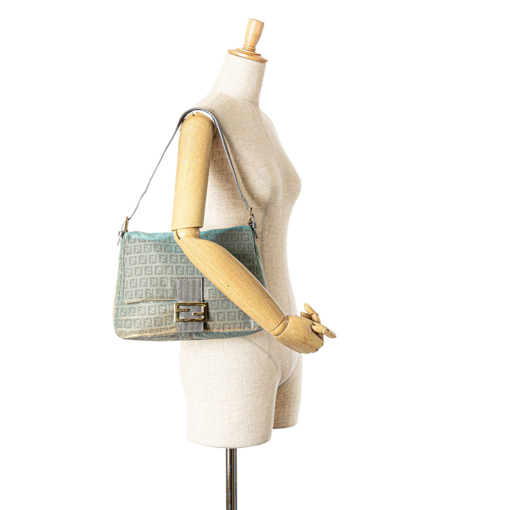 Gray Fendi Zucchino Canvas Metallic Mamma Forever Shoulder Bag