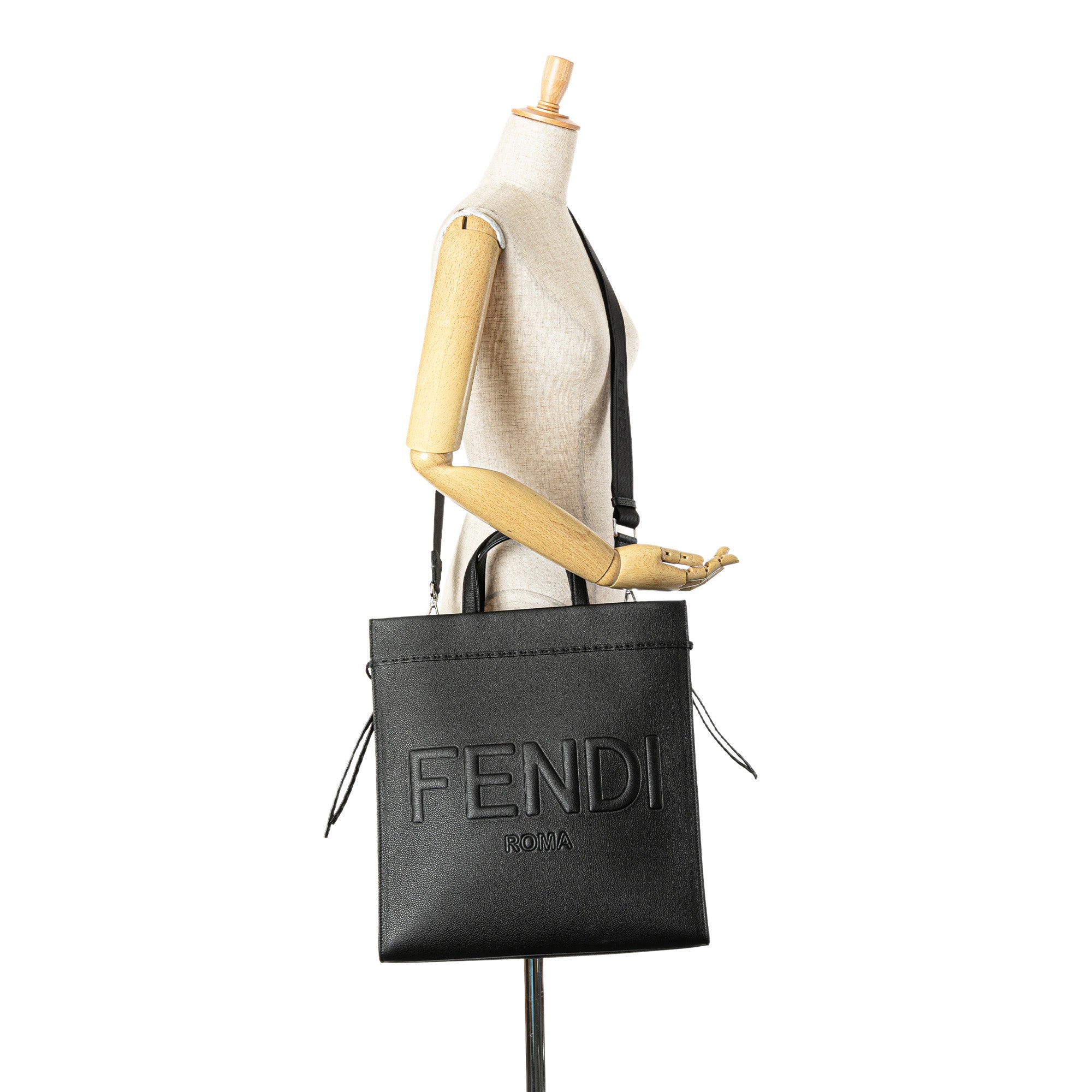 Black Fendi Medium Leather Roma Go To Shopper Satchel