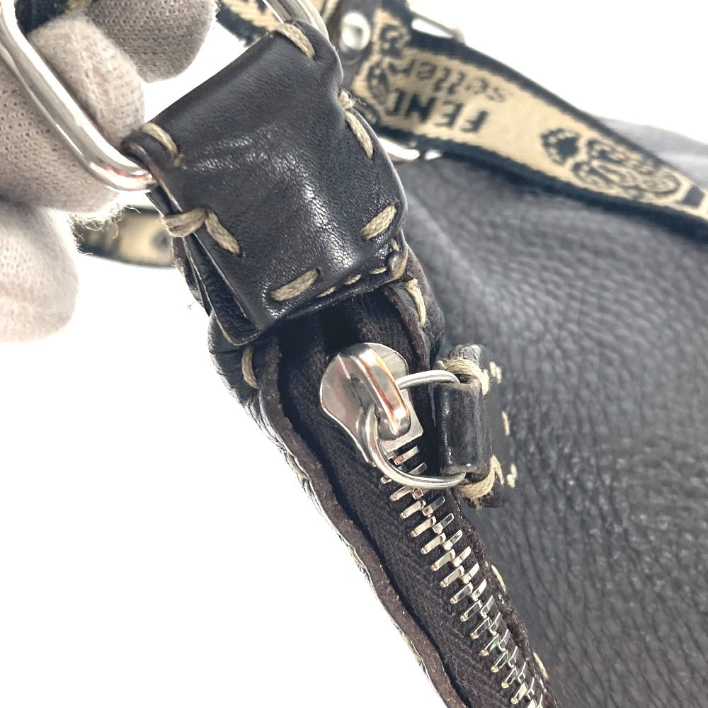 FENDI Shoulder Bag leather Dark brown Pochette Selleria logo Women Used