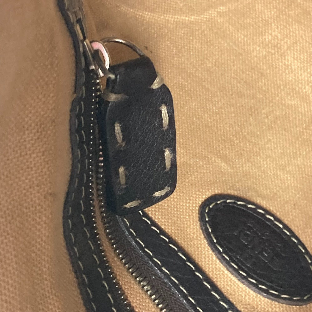 FENDI Shoulder Bag leather Dark brown Pochette Selleria logo Women Used